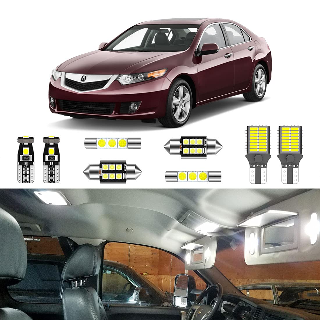 LIGHSTA 16PCS Super Bright White LED Interior Light Kit Package for Acura TSX 2009 2010 2011 2012 2013 2014 + License Plate Ligh