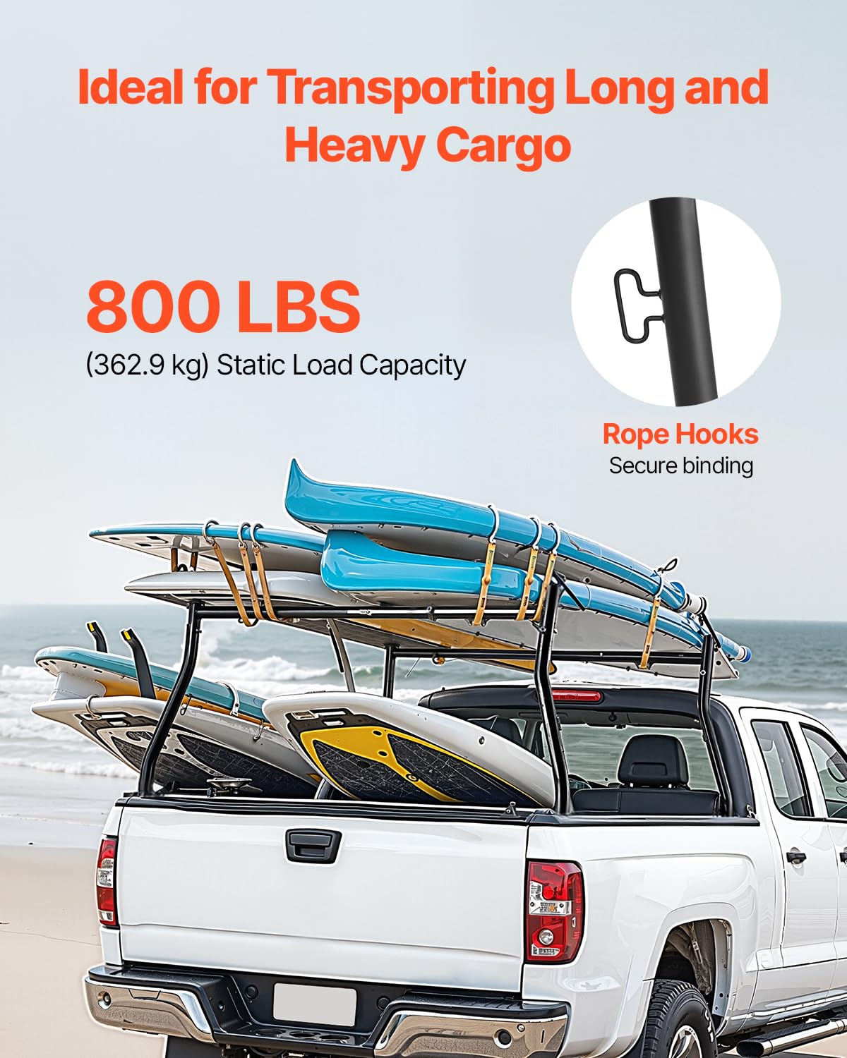Vevor Truck Ladder Rack, 49-73 In Width, Extendable Universal Cargo Rack, Heavy Duty Steel With 800 Lbs Static Load Capacity, Id