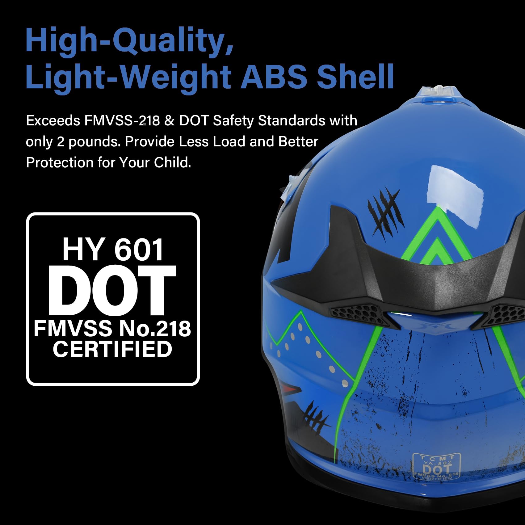 Xfmt Dot Youth Kids Motocross Offroad Street Dirt Bike Helmet Goggles Gloves Atv Mx Helmet, Blue Shark