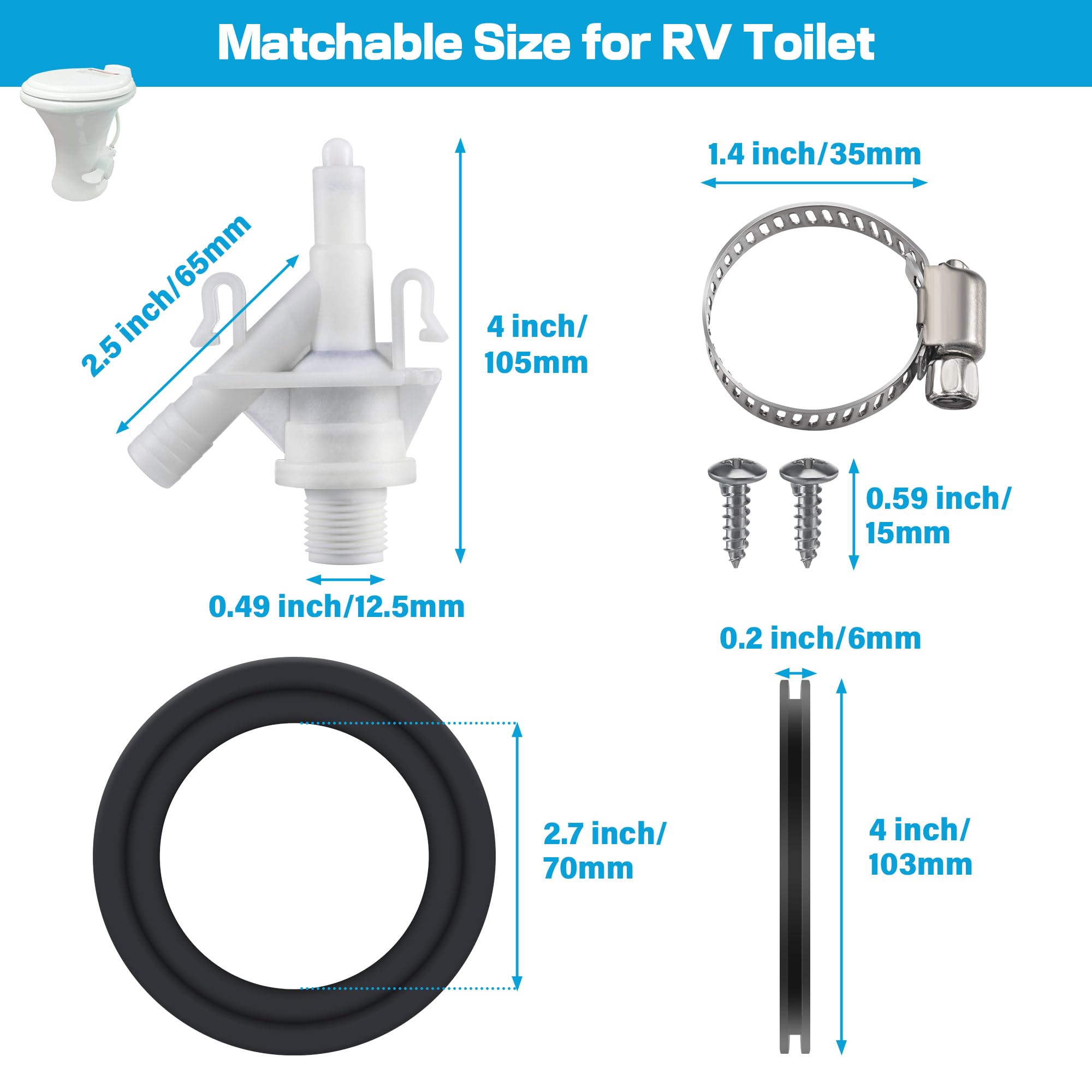 385311641 Water Valve Kit, Plastic Rv Camper Toilet Valve Parts For Pedal Flush Valve Toilets Compatible With Sealand 300 310 31