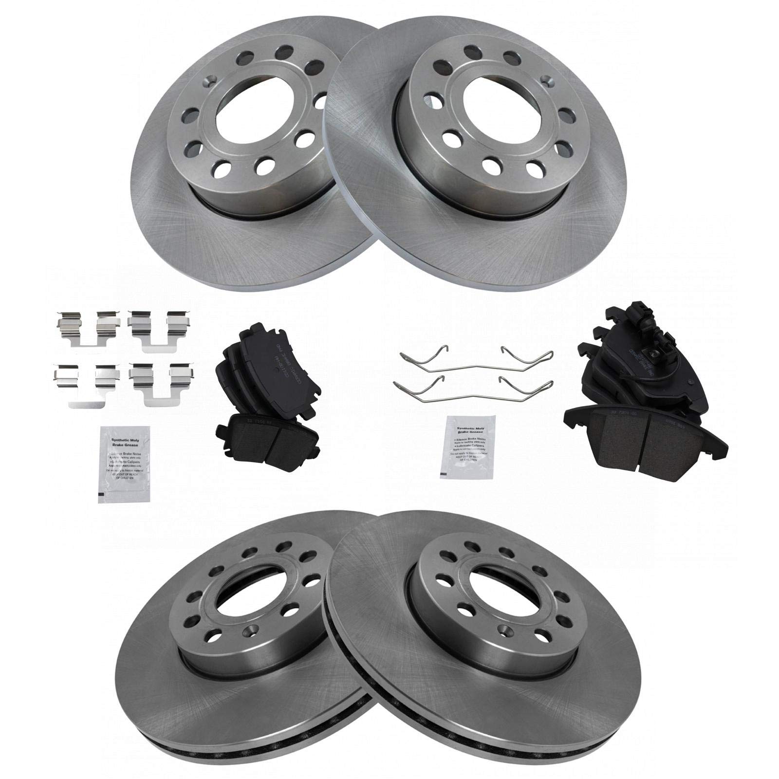 Trq Front & Rear Brake Pad & Rotor Kit Ceramic Compatible With 2005-2010 Volkswagen Jetta 2008 Rabbit