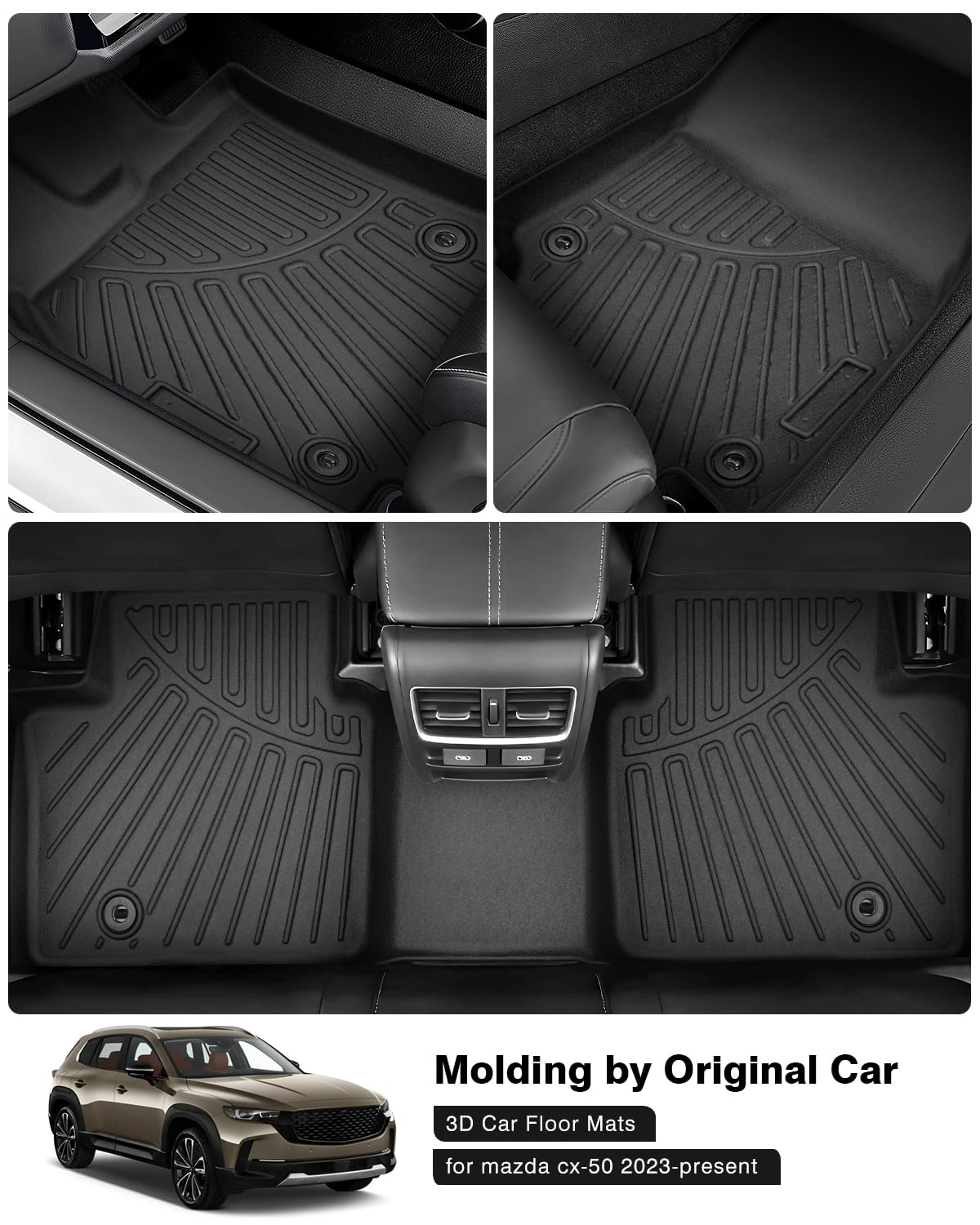Powerty Floor Mats For 2023 2024 2025 Mazda Cx50 Cx-50 Accessories All Weather Floor Liner 3D Tpe 1St & 2Nd Row Floor Mat Heavy-
