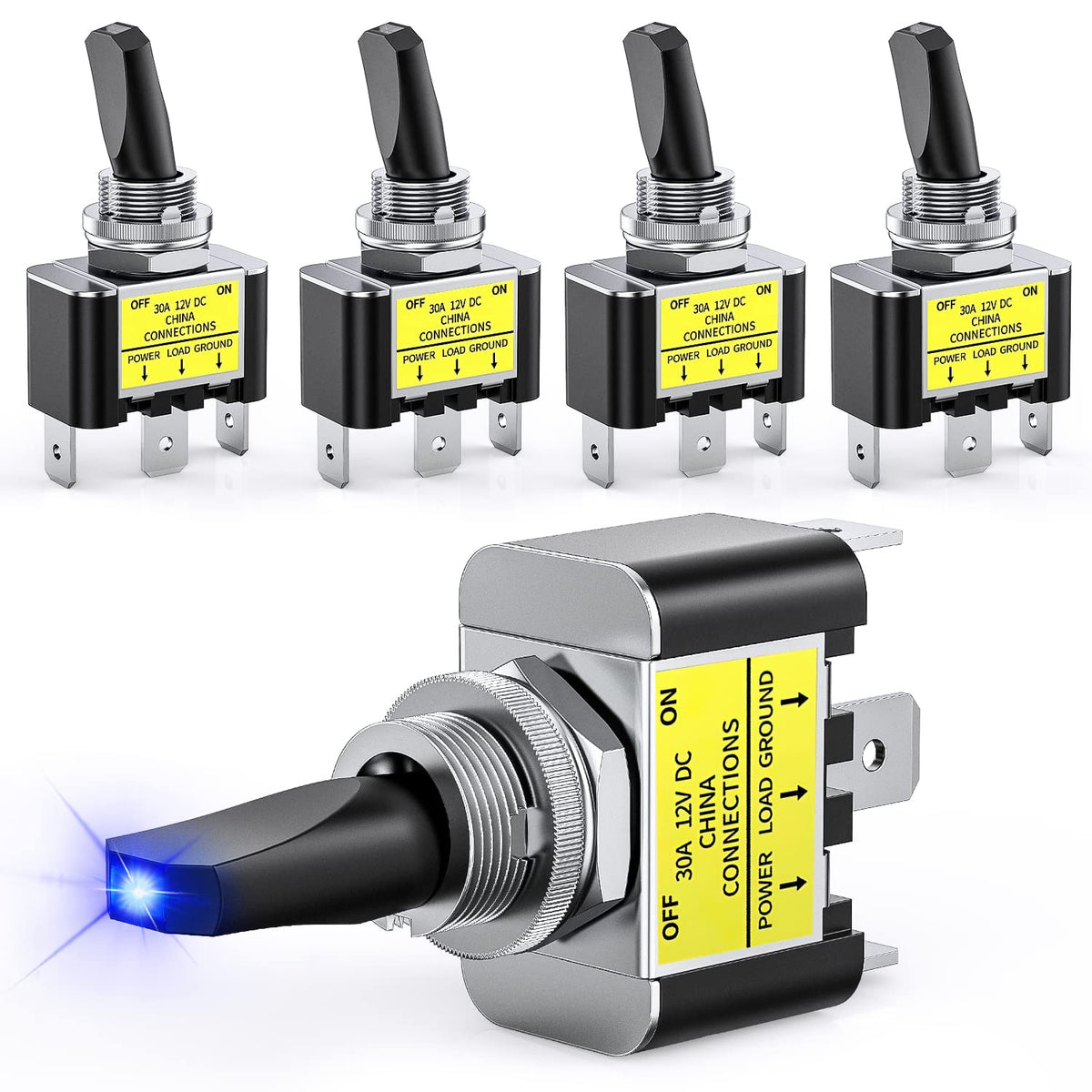 Nilight 5Pcs Led Toggle Switch On Off 12V 30A Blue Led Lighted Metal Switch Heavy Duty Spst 3 Pin Rocker Switch 12Mm Mounting Ho