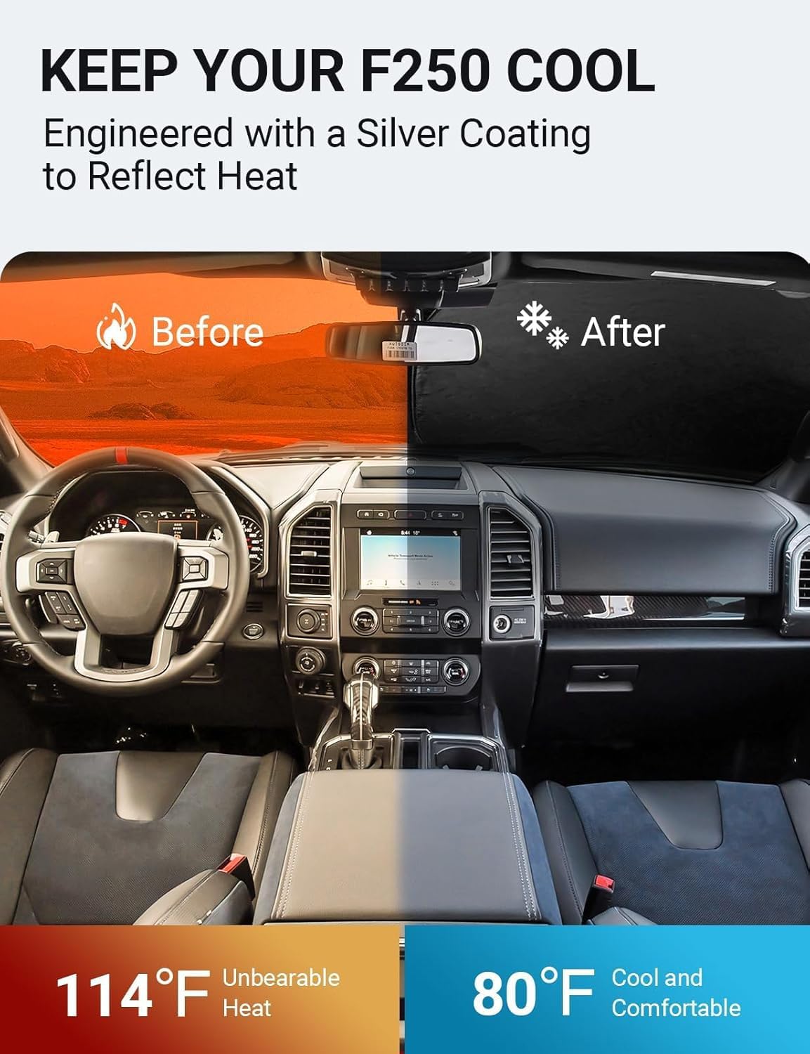 Proadsy 2025 Upgrade Front Windshield Sun Shade Foldable Sunshade Protector Custom Fit 2017-2024 2025 Ford Super Duty F-250 F250