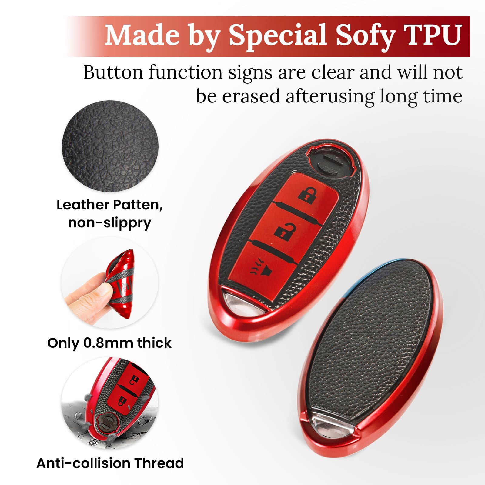 Ctrinews For Nissan Key Fob Cover With Leather Keychain, Advanced Soft Tpu Surface Grain Key Case For Nissan Key Shell (3 Button