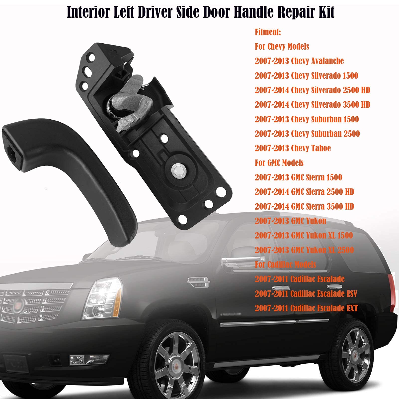 Front Left Driver Interior Inside Door Handle Fit For Chevy Silverado Avalanche Suburban Tahoe Cadillac Escalade Gmc Sierra Yukon 2007 2008 2009 2010 2011 2012 2013 2014 Oe# 20833606 80374