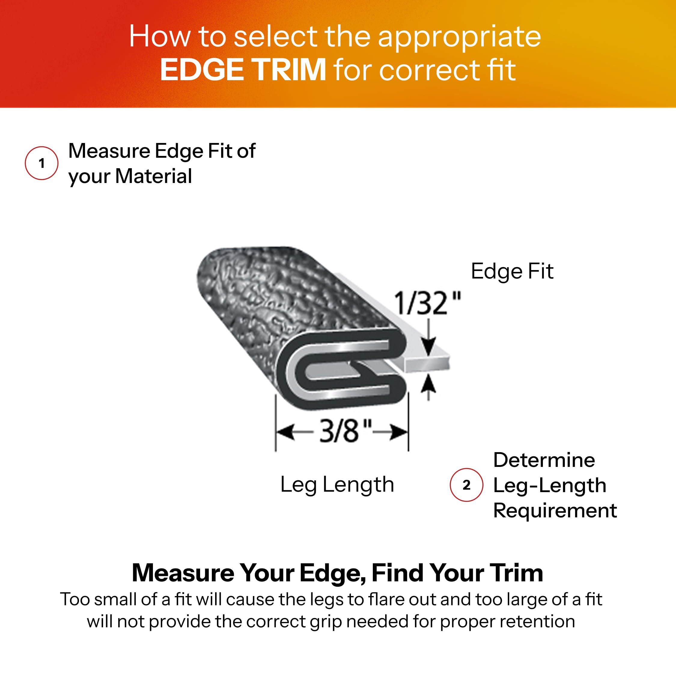 Trim-Lok - 62B3X1/32-25 Trim-Lok Edge Trim - Fits 1/32    Edge, 3/8    Leg Length, 25 Length, Black, Pebble Texture - Flexible P