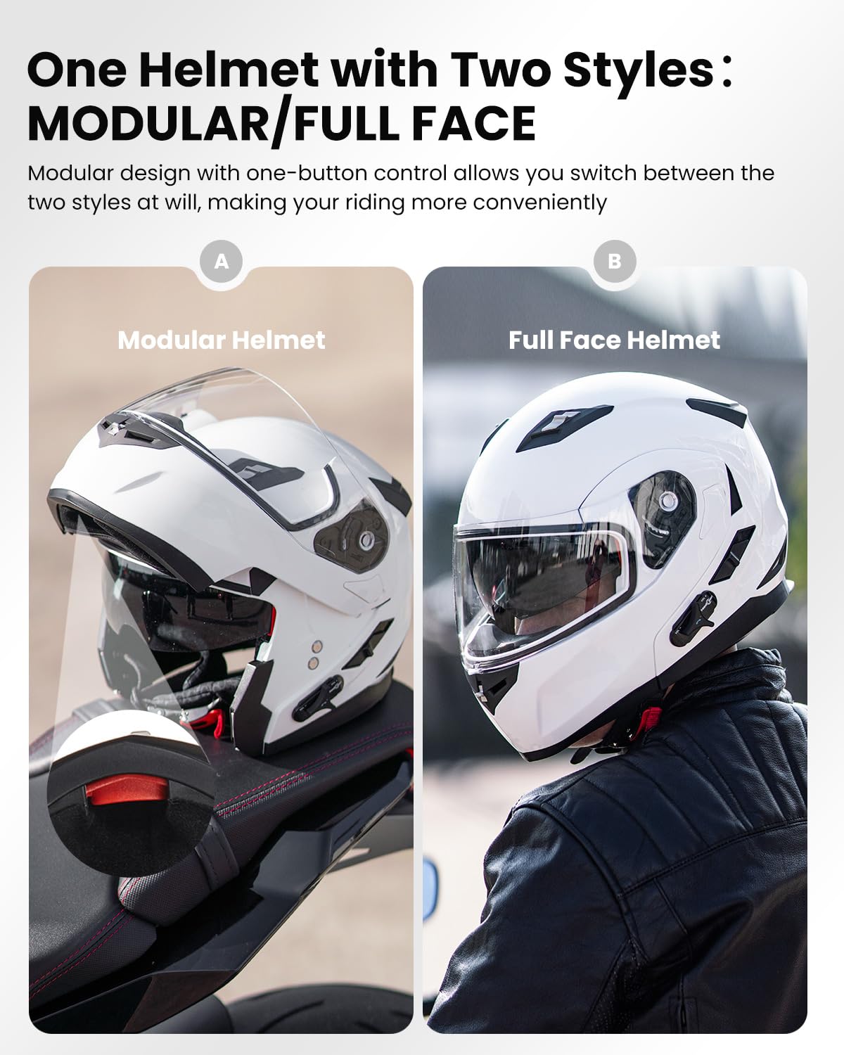 Ilm Bluetooth Integrated Modular Flip Up Full Face Motorcycle Helmet Sun Shield Mp3 Intercom Model 953 (Xxl, White)