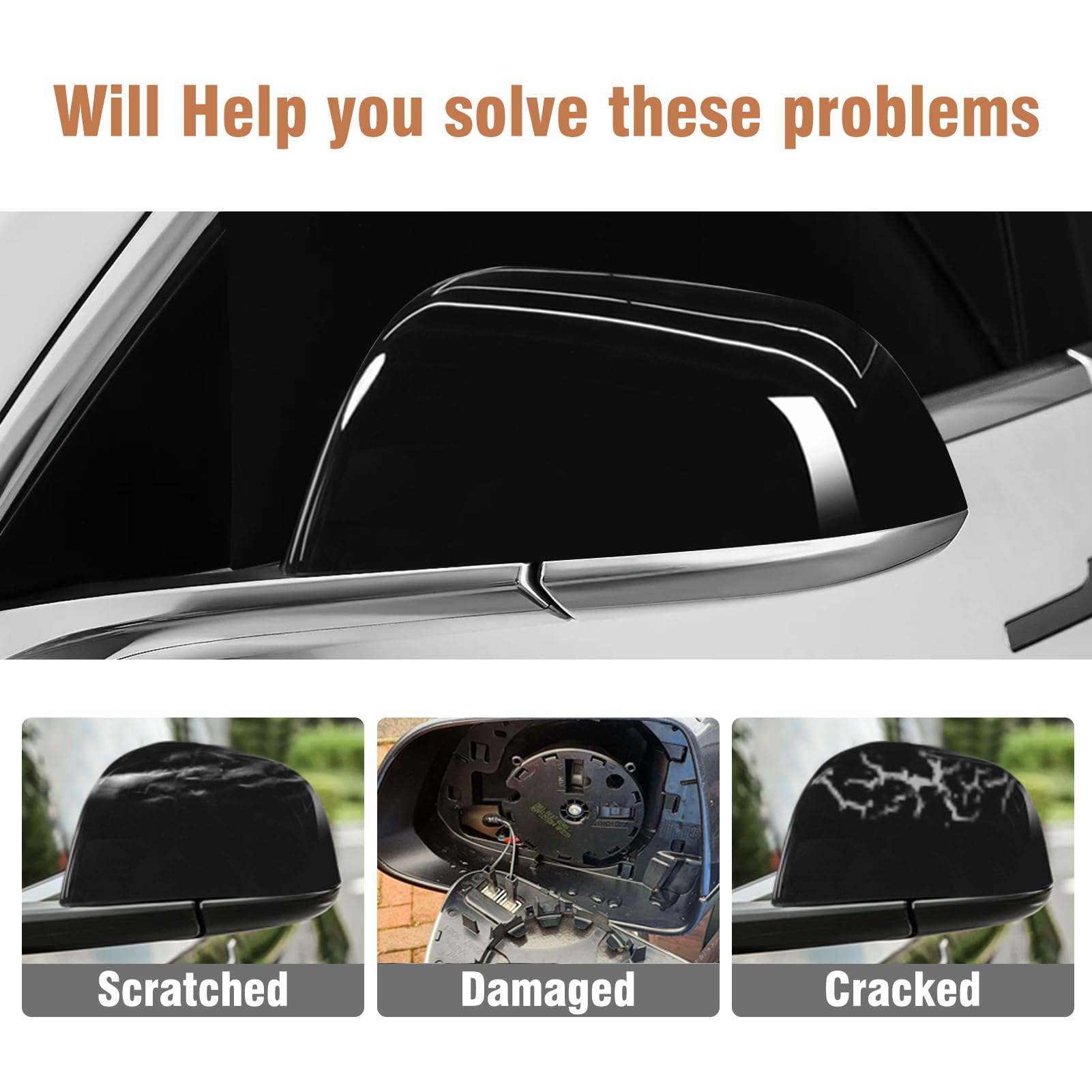 OWITAT 2PCS Compatible with Tesla Model 3 2017 2018 2019 2020 2021 2022 2023 2024 Mirror Cover Replacement, Exterior Left Driver