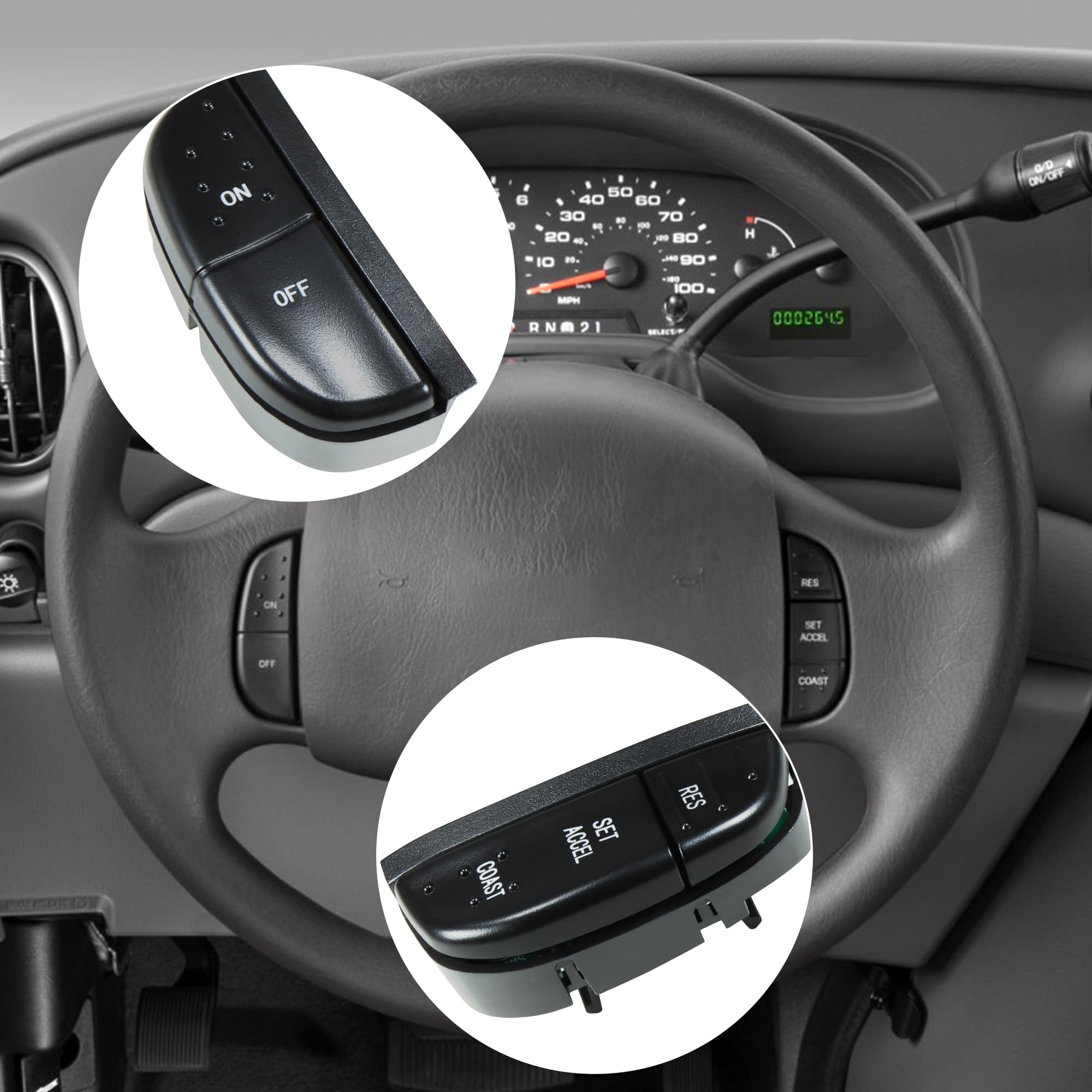 Husuku Steering Wheel Mounted Cruise Control Switch Buttons Kit Compatible With 1997-2004 Ford F-150/250/350 Super Duty, 1999-20