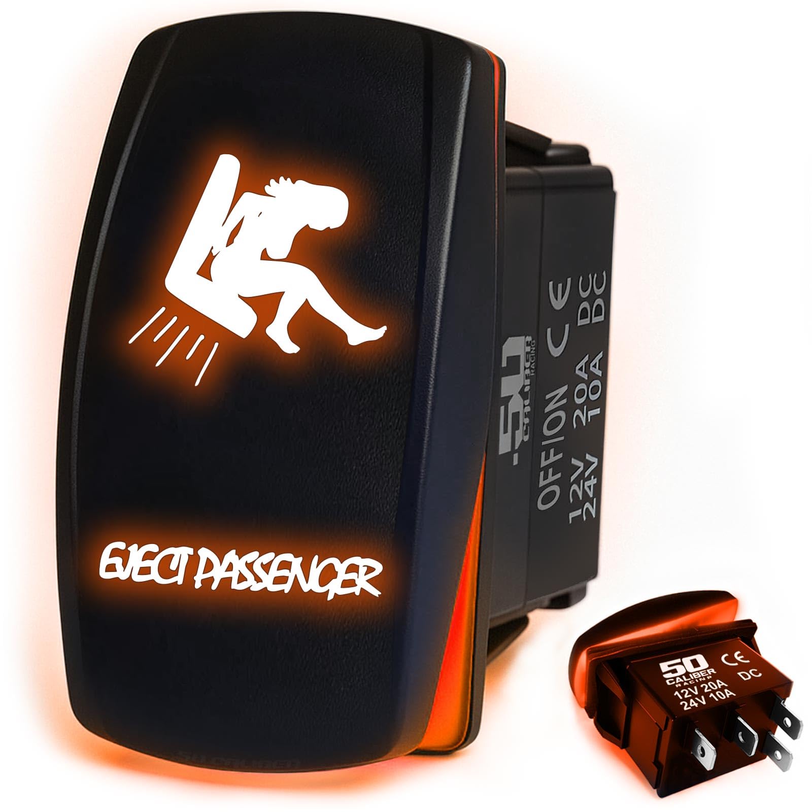 50 Caliber Racing Rocker Switch On/Off Led Backlit -Eject Passenger- Utv, Auto, Boat 20A 12V (5359A51 Orange)