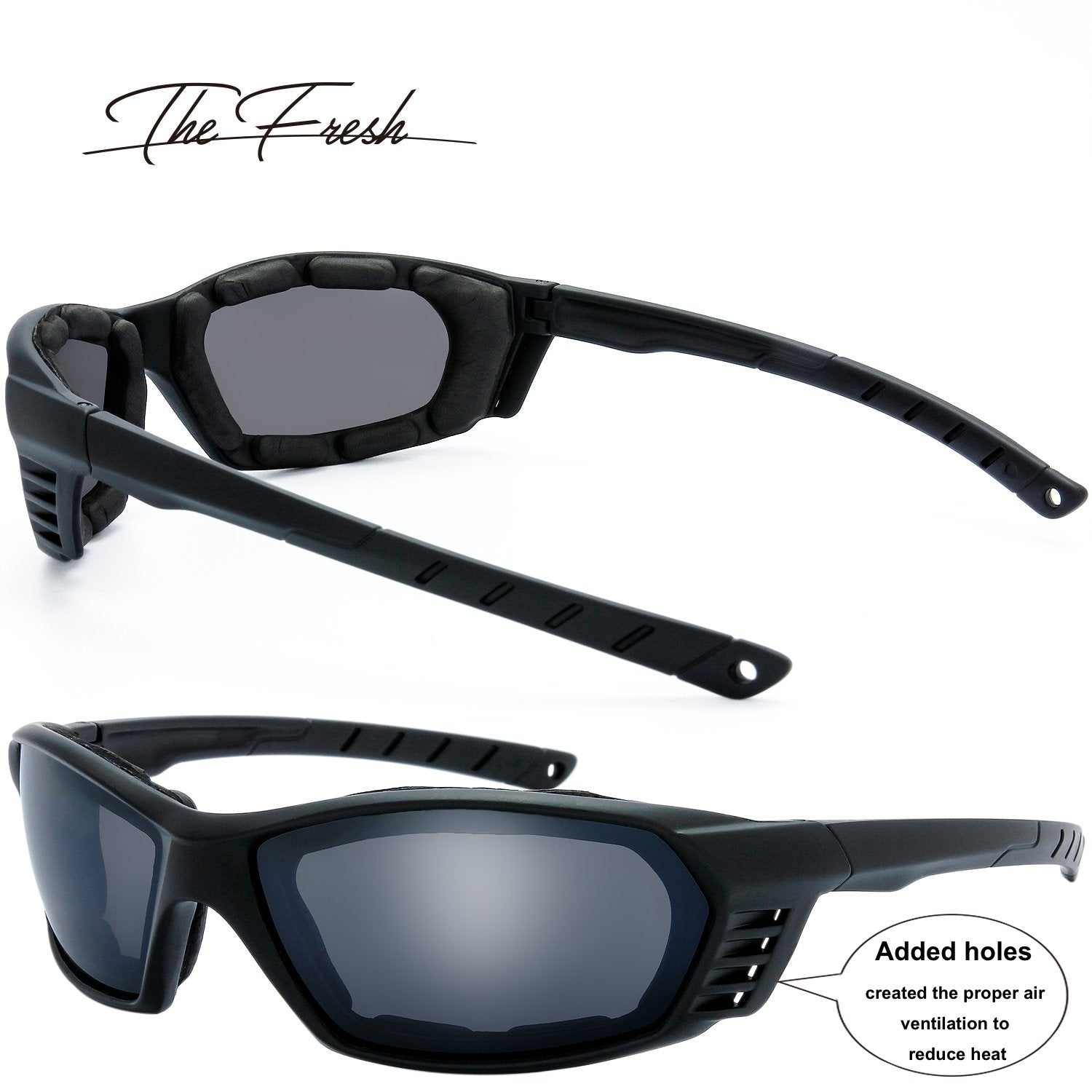 The Fresh Motorcycle Riding Glasses Padded Frame Lens Block 100% UVB for Outdoor Activity Sport (20-Black, Clear*2, & Grey)