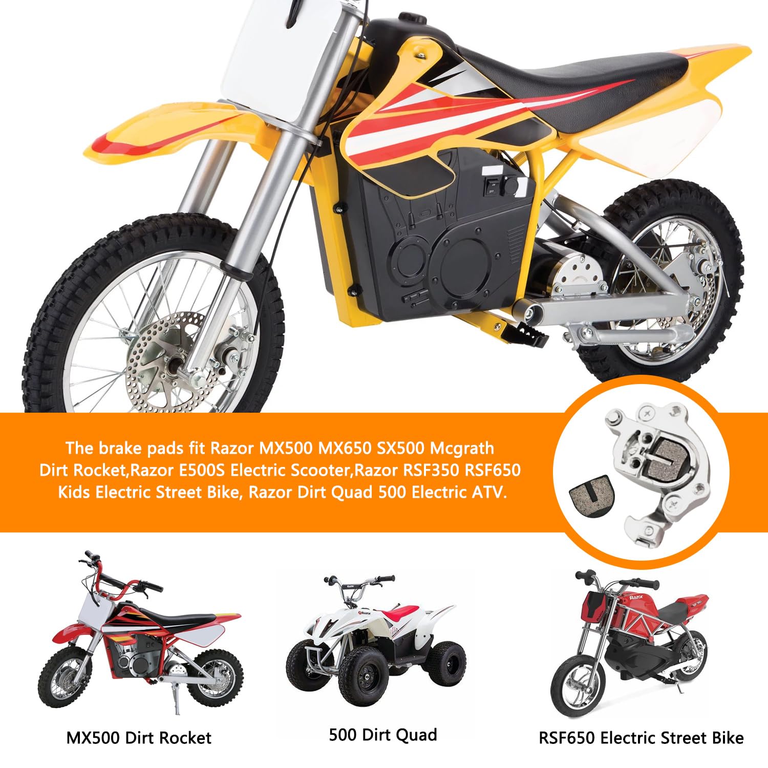 Holato Rounded Disc Brake Pads For Razor Mx500 Mx650 Sx500 Mcgrath Dirt Rocket Electric Motocross Bike E500S Scooter Rsf350 Rsf6