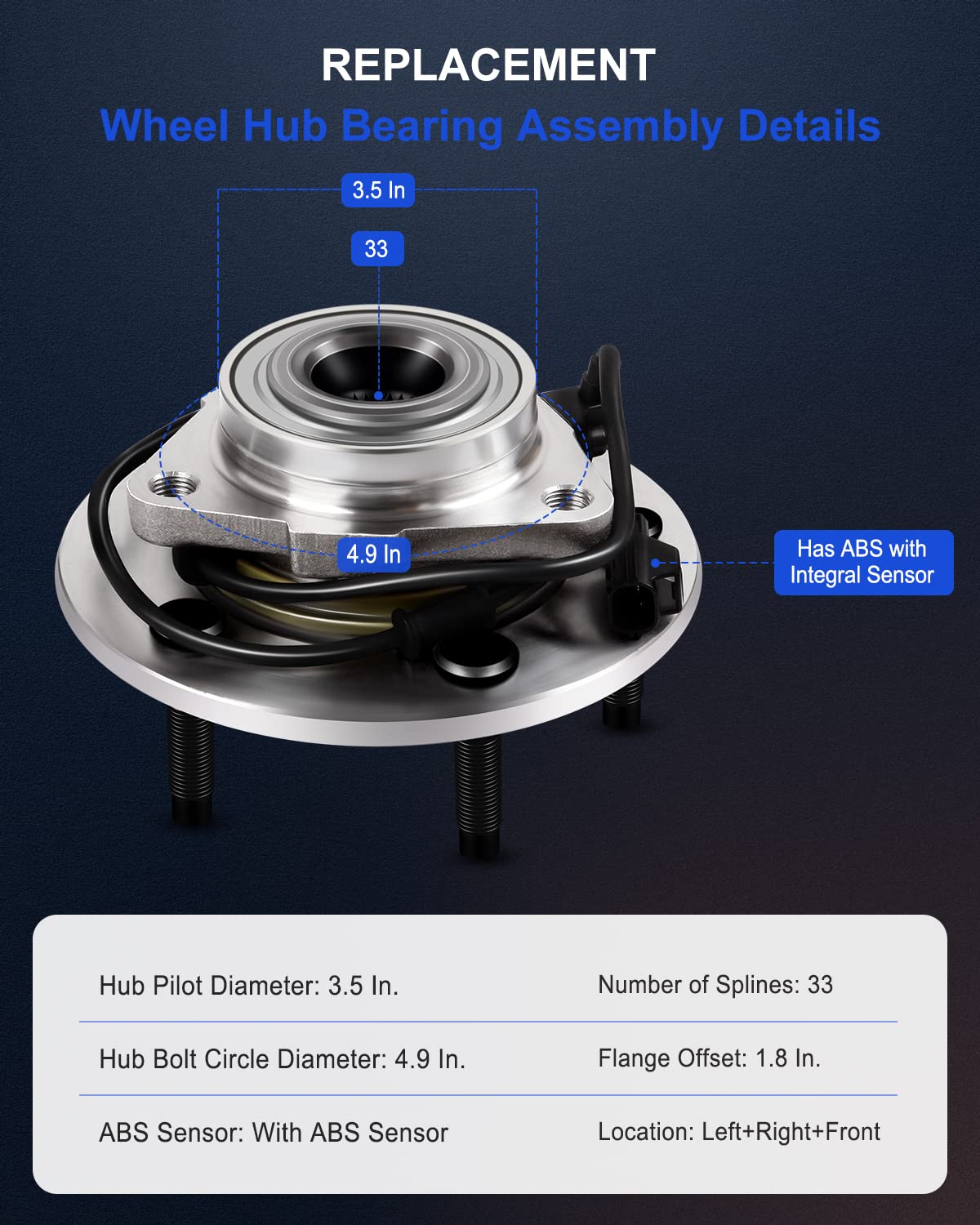 ECCPP Replacement for Pair of 2 New Complete Front Wheel Hub and Bearing for 2002-2006 RAM 1500 5 Lugs W/ABS 515073 x2