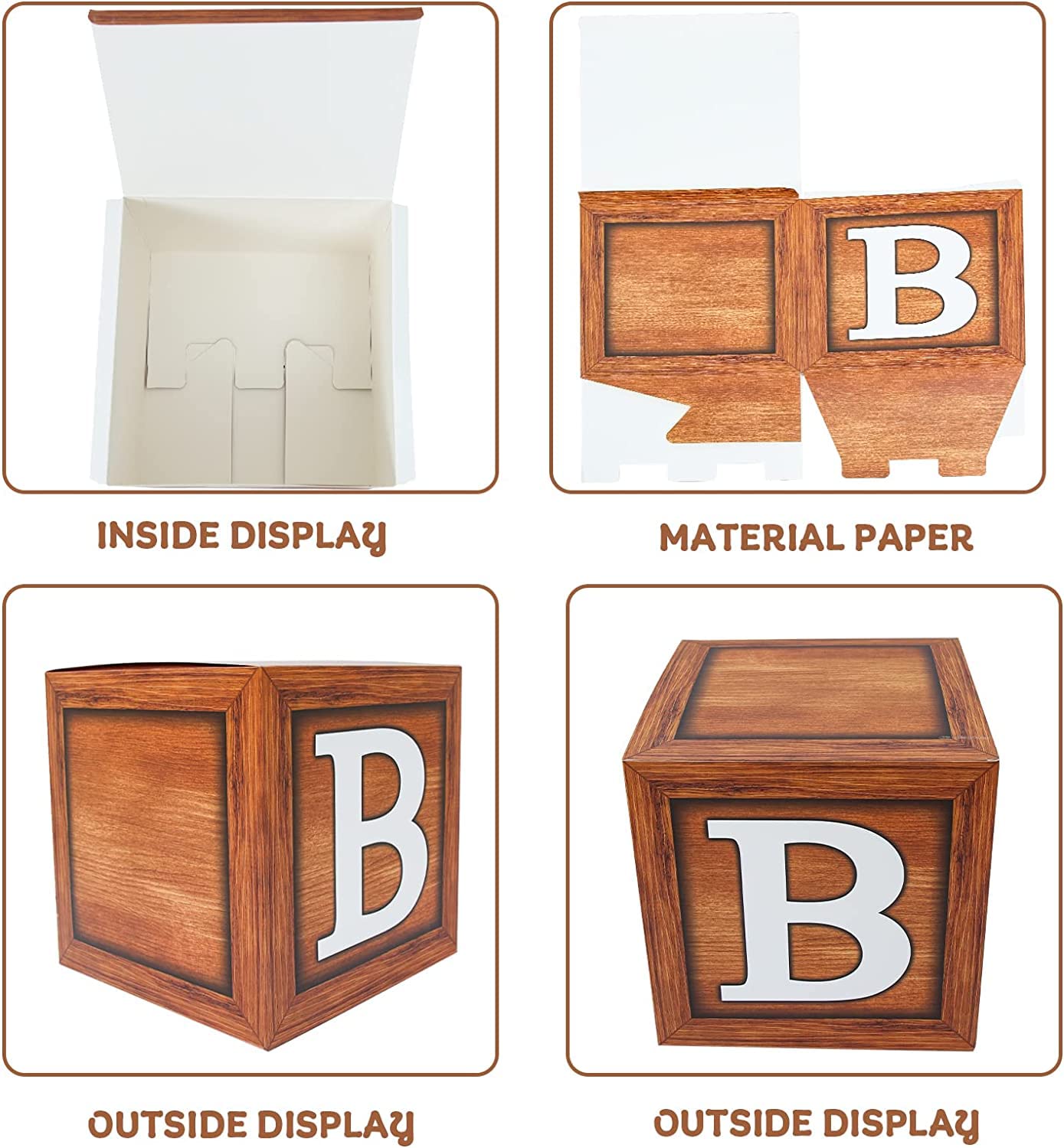 Baby Shower Boxes For Birthday Decorations - 4 Wood Grain Brown Baby Balloon Boxes, Baby Boxes For First Birthday Centerpiece De