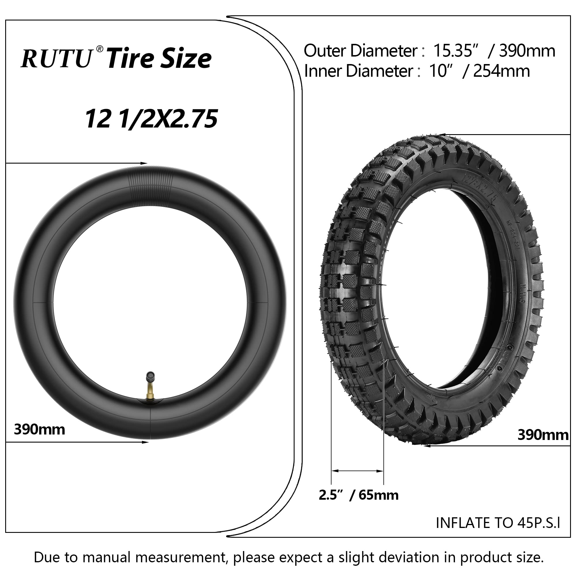 RUTU 12.5x2.75 Inner Tube & Bike Tire Set - Compatible with Scooter, Kids Dirt Bikes, 12 1/2 x2 3/4 - Heavy Duty Scooter Tire Tu