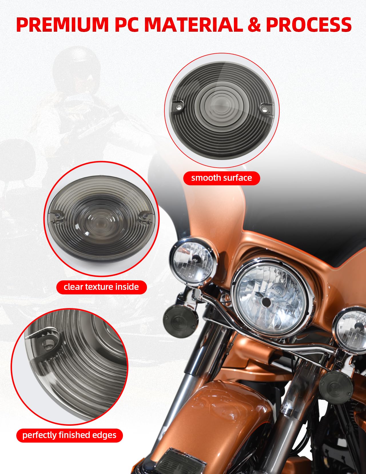 Amazicha Smoke 3 1/4 Inch Flat Turn Signal Lenses Covers Kit Compatible for Harley Davidson Touring Road King Road Glide Heritag