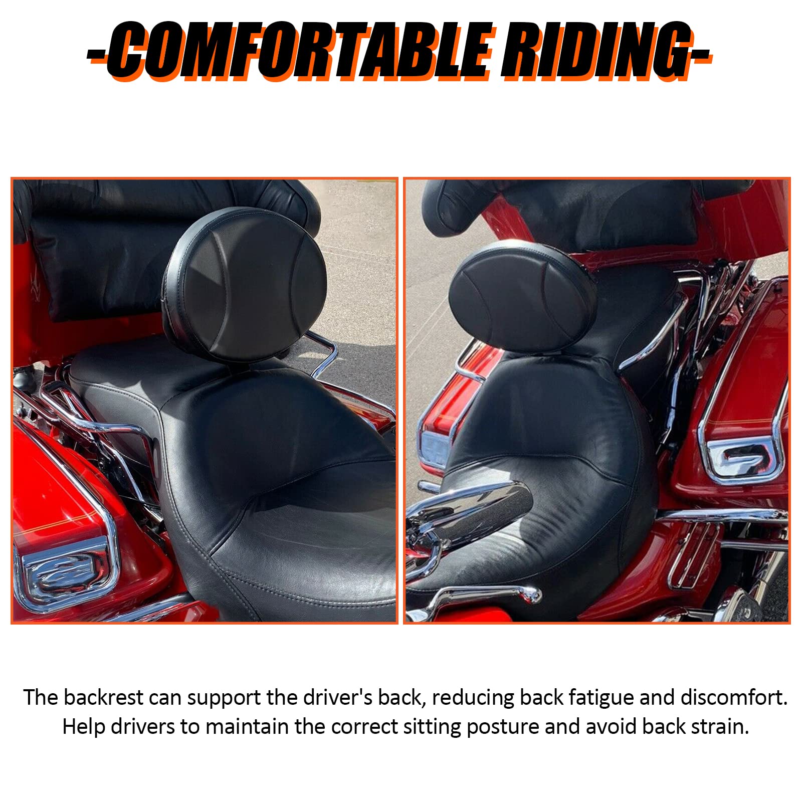 Ecotric Adjustable Plug-In Driver Rider Backrest Kit For 1988-2023 Harley Touring Fltr Flht,With A Removable Back Pocket