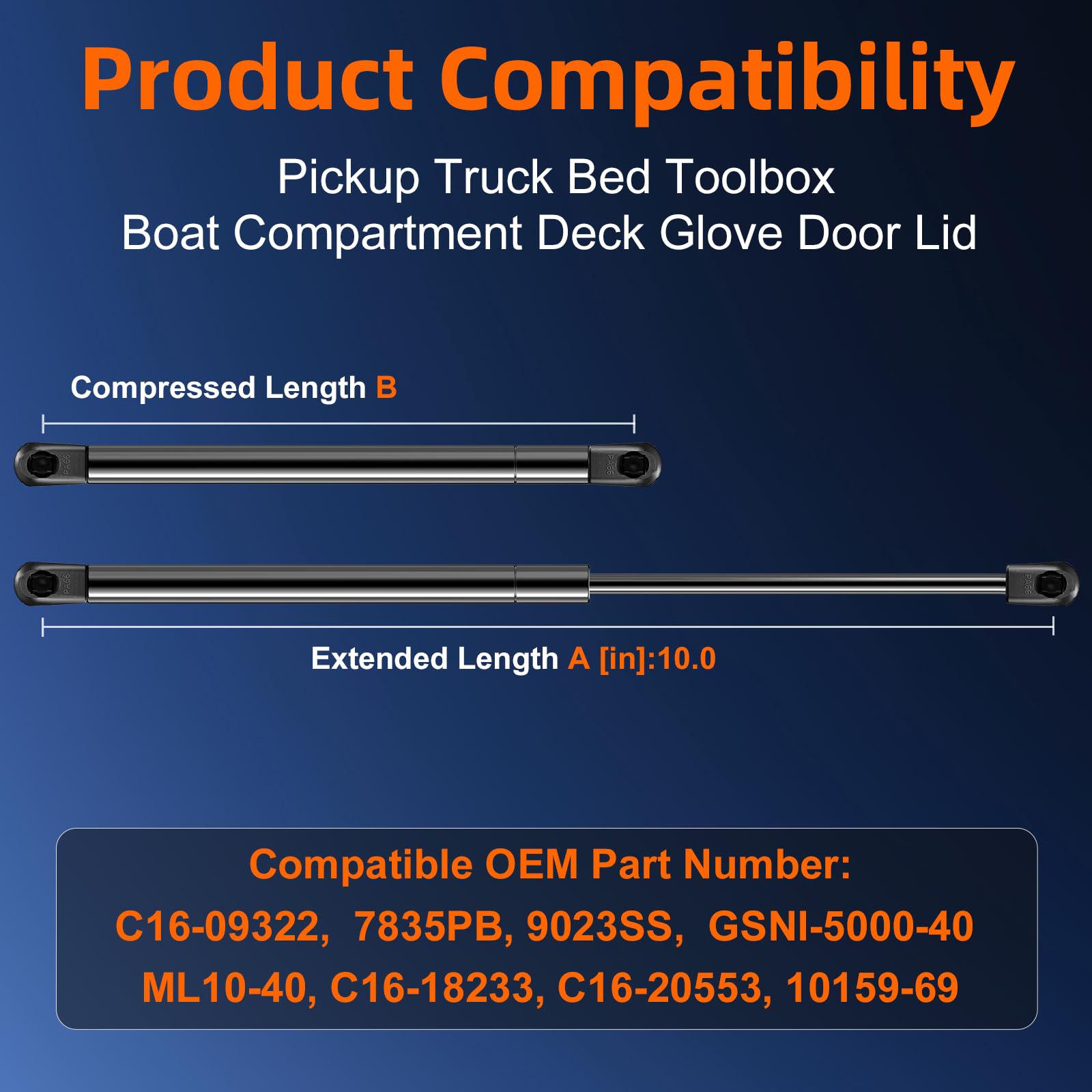 Qty (2) C16-09322 C16-18233 10In Gas Strut Shock Spring Prop -40Lb/178N- Lift Support Replacement For Pickup Truck Bed Toolbox 7