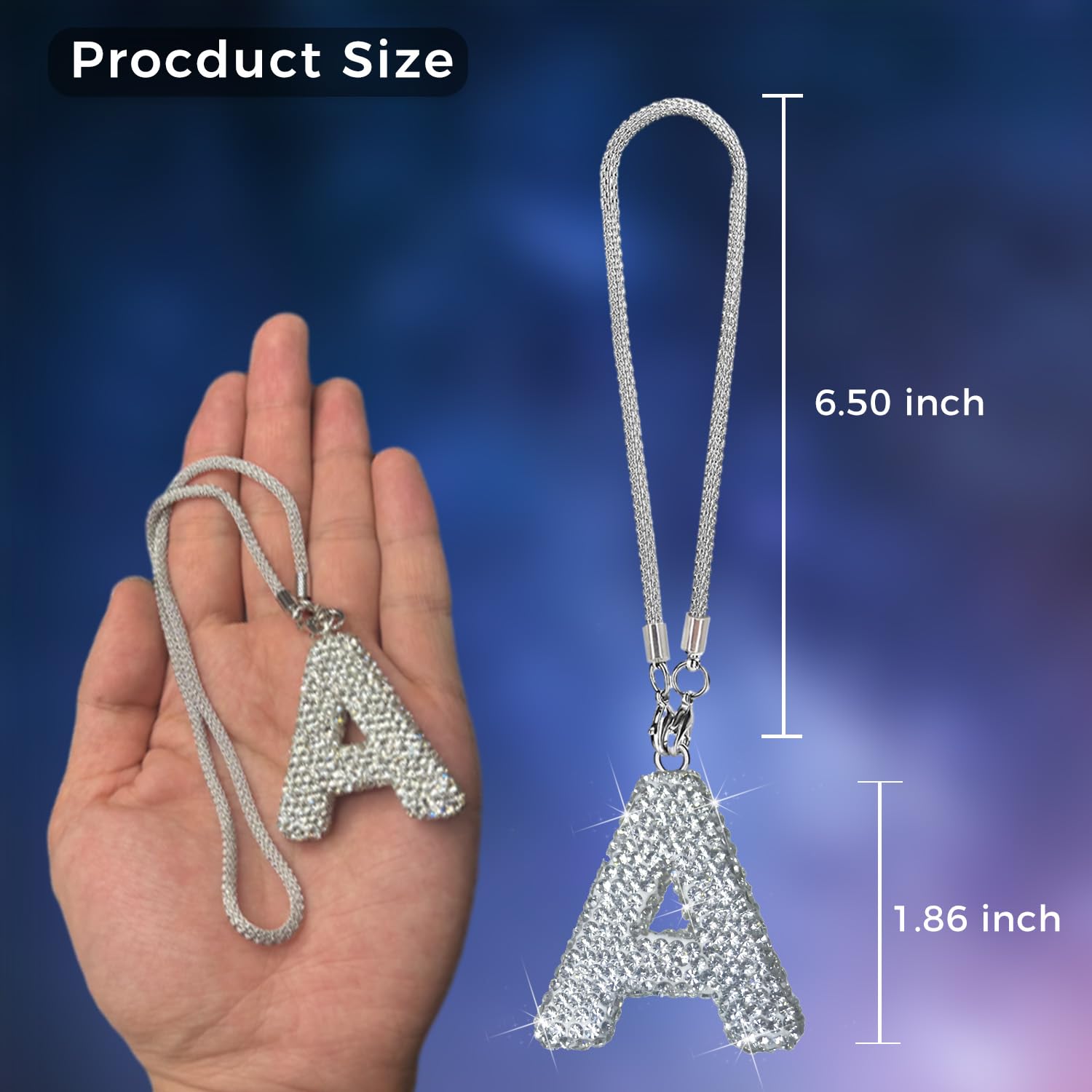 Hitluste Bling Car Letter Charm, Rear View Mirror Ornament Cute Hanging Crystal Pendant Bling Car Accessories, Lucky Diamond Rhi