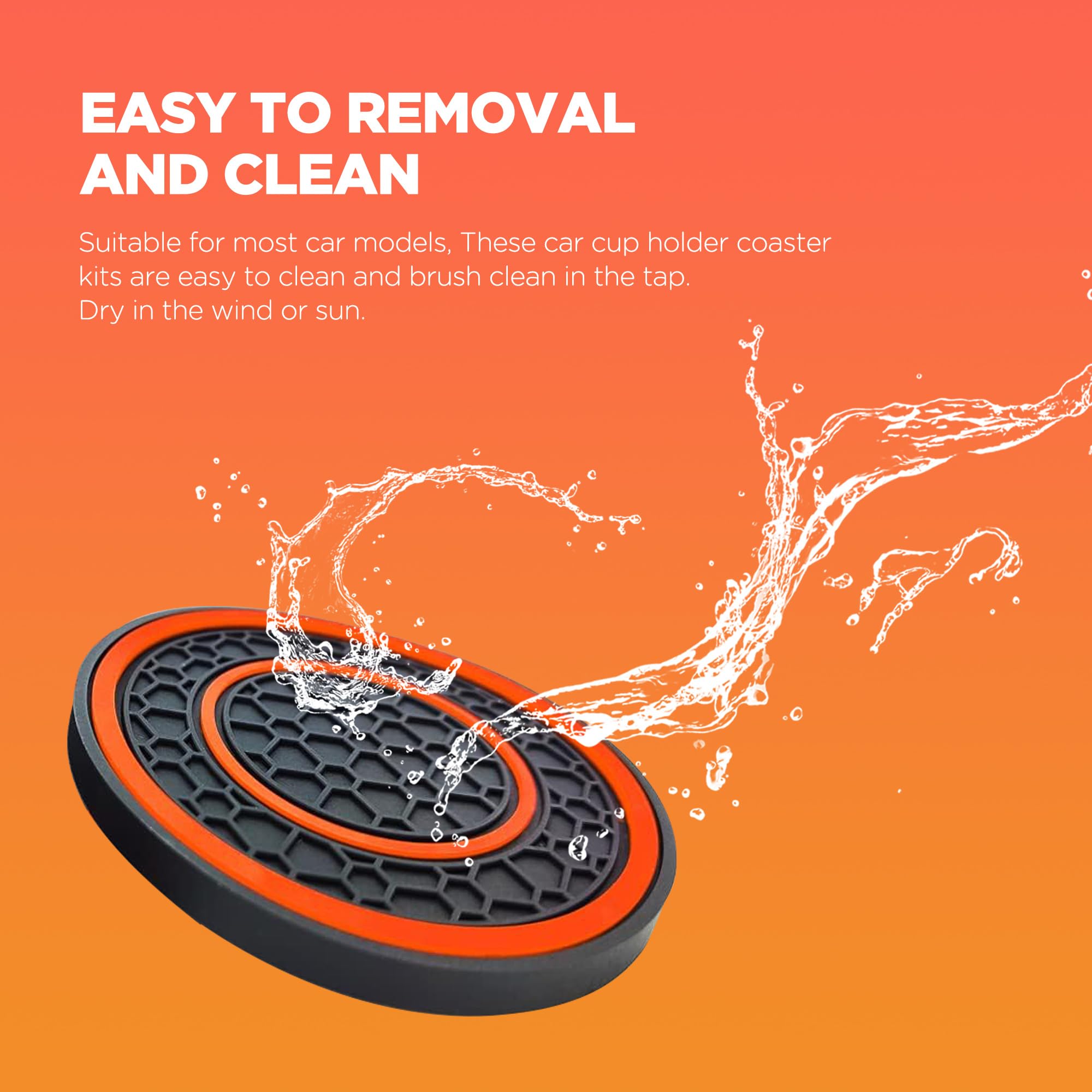 2 Pcs Universal Car Cup Coasters, Non-Slip Anti Dust Mats, 2.75 Inch, Suitable For Most Car Interior (Orange)