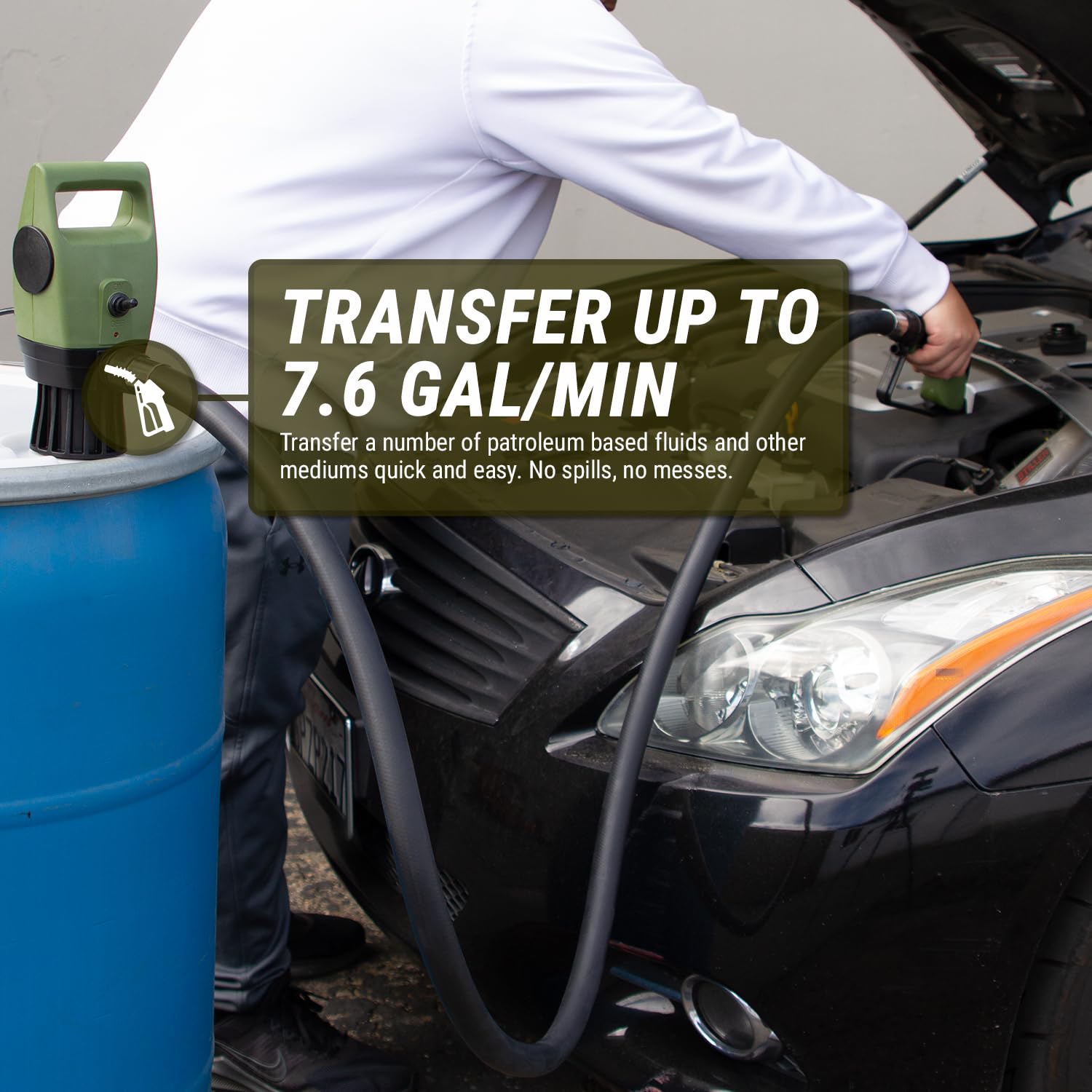 TERA PUMP 55 Gallon Drum Pump - Electric Drum Barrel Pump (Optional Power: Rechargeable Battery Kit or DC Inverter cables) DEF,