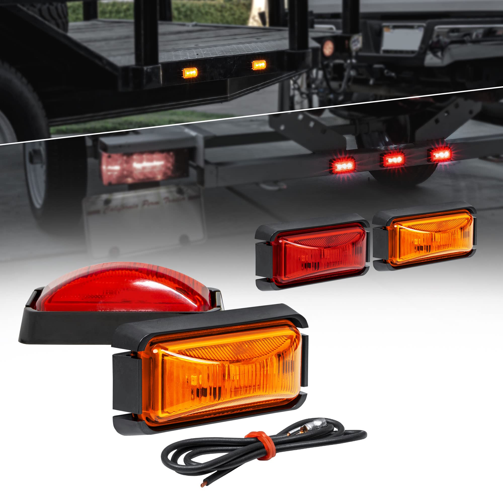 True Mods 4Pc 2.5'' Amber + Red Led Trailer Marker Light W/Black Bezel [Dot Fmvss 108] [Sae P2Pc] [Surface Mount] [Waterproof Ip