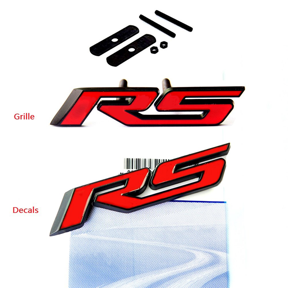 Yoaoo 1x OEM Black Rs Emblem Grille Plus Decal Badge 3D Allloy for Camaro Gm Series Matte Black Red