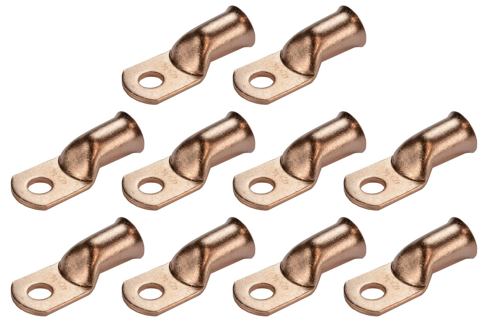 Temco 10 Pack Bare Copper Welding Battery Cable Ends, Lugs Terminal 4/0 Awg 3/8 '' Hole (6 Awg To 1/0 Awg Options Available)