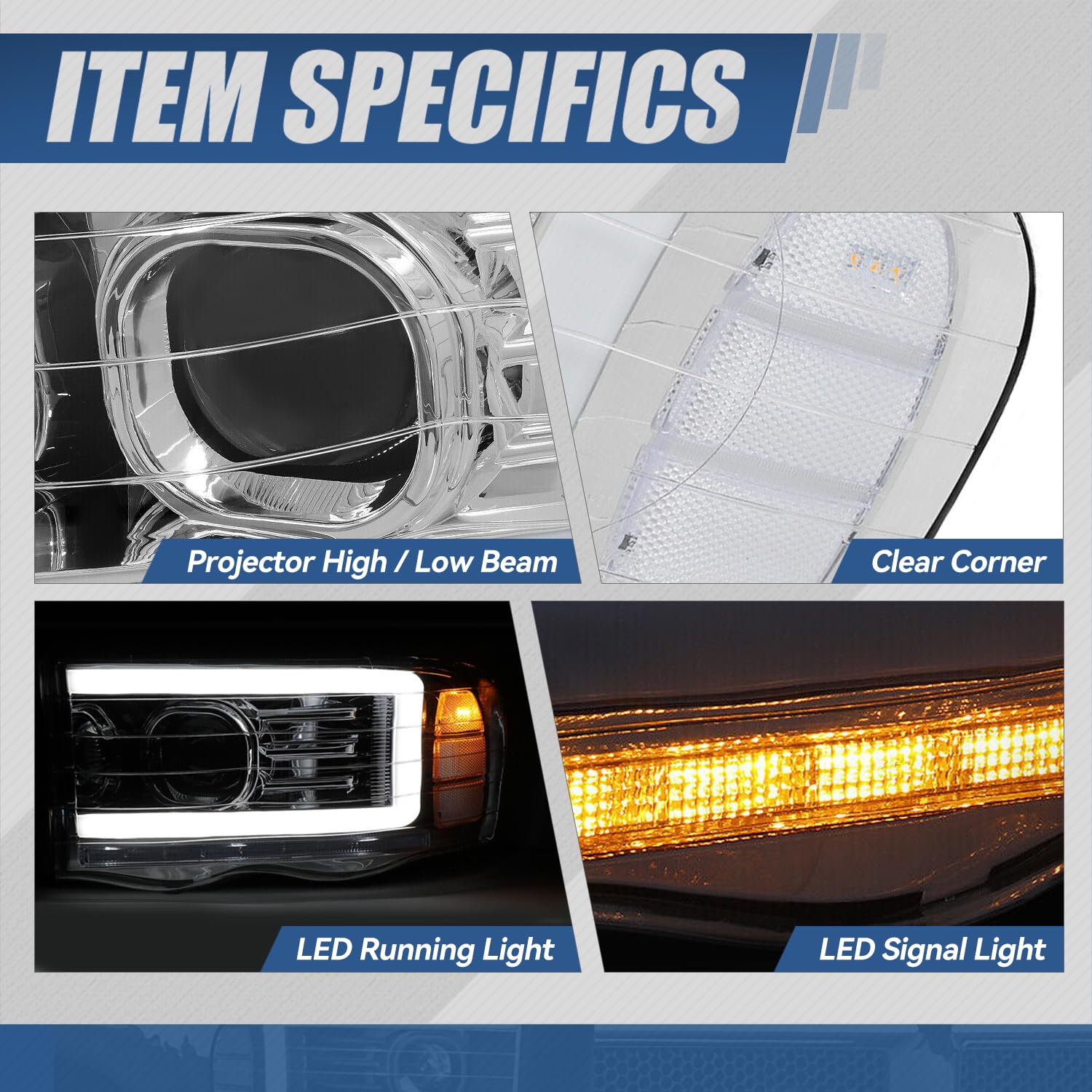 Auto Dynasty Led Drl Headlight Compatible With 2002 2003 2004 2005 Dodge Ram 1500 2500 3500 Sequential Turn Signal Chrome Clear