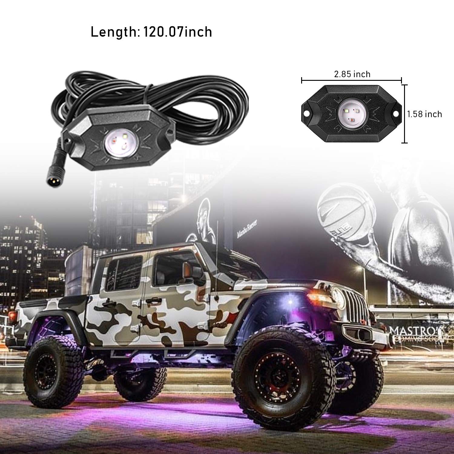 Ychow-Tech Rgb Led Rock Lights, 8 Pods Underglow Multicolor Neon Light Pod With Bluetooth App Control Timing Function, Music Mode Wheel Well Light For Truck Atv Utv Rzr Suv
