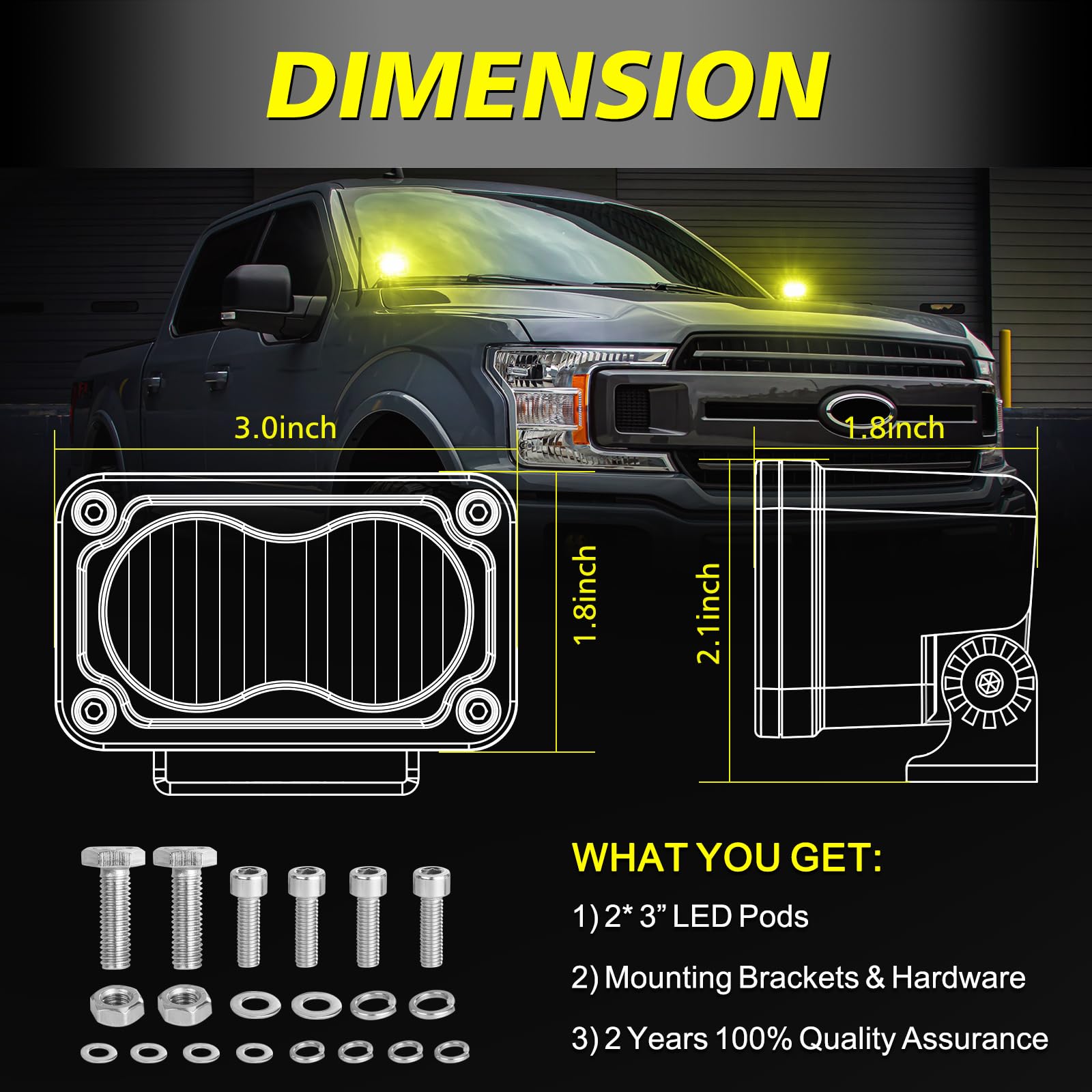 Akd Part Yellow Led Pods, 3 Inch Flood Cree Led Fog Lights 40W Yellow Small Chase Pod Lights Ditch Lights Off Road Driving Light