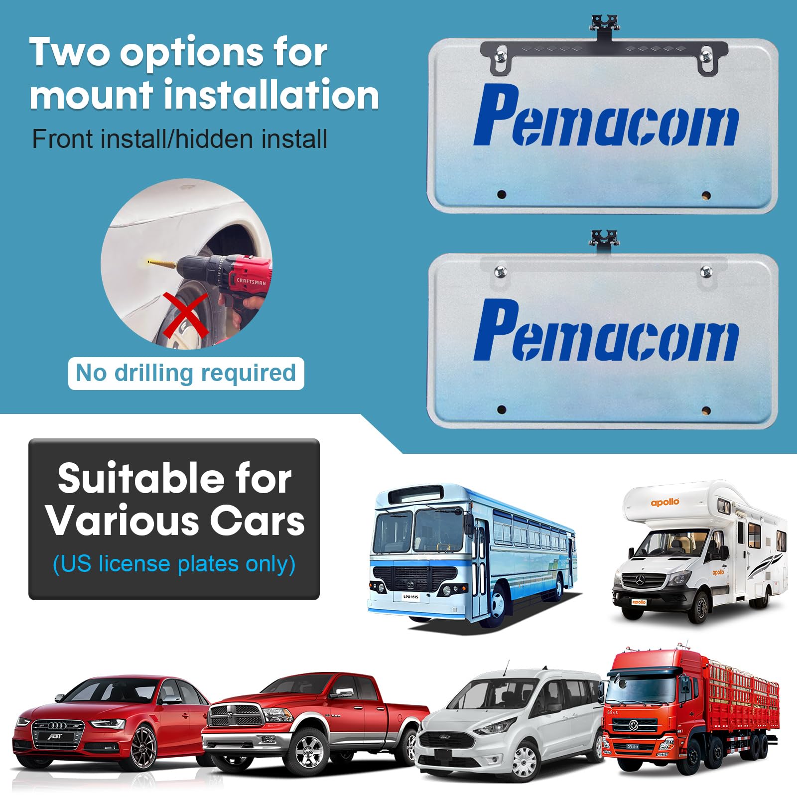 License Plate Bracket For Rear Camera: Universal Rear View Mirror Camera Mount For License Plate - Metal Rust-Proof Backup Camer