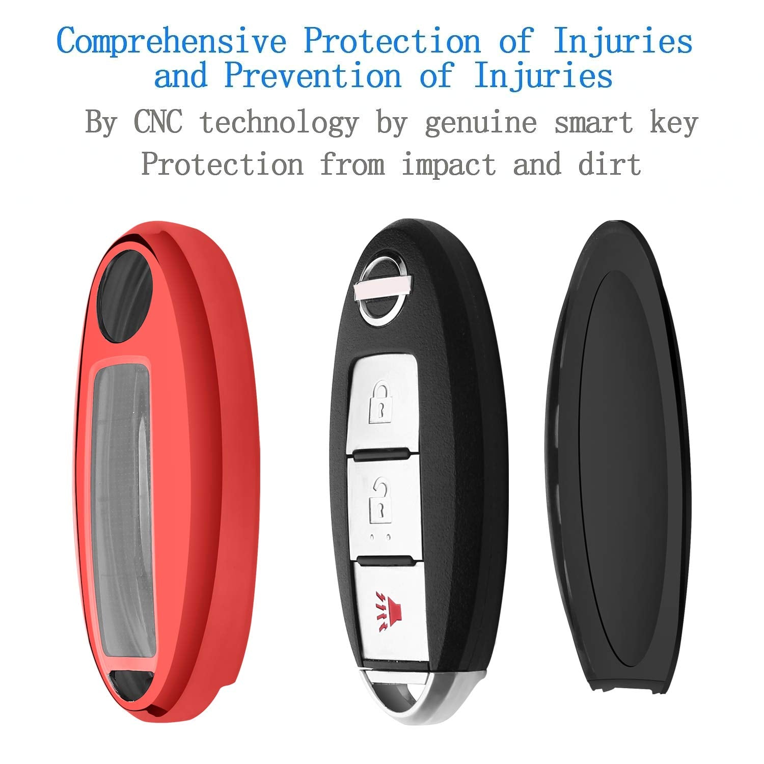 Autophone Compatible With Nissan Key Fob Cover With Leather Keychain Soft Tpu 360 Degree Protection Key Case For Altima Maxima Rogue Armada Pathfinder Smart Key 3 4 5-Button-Red