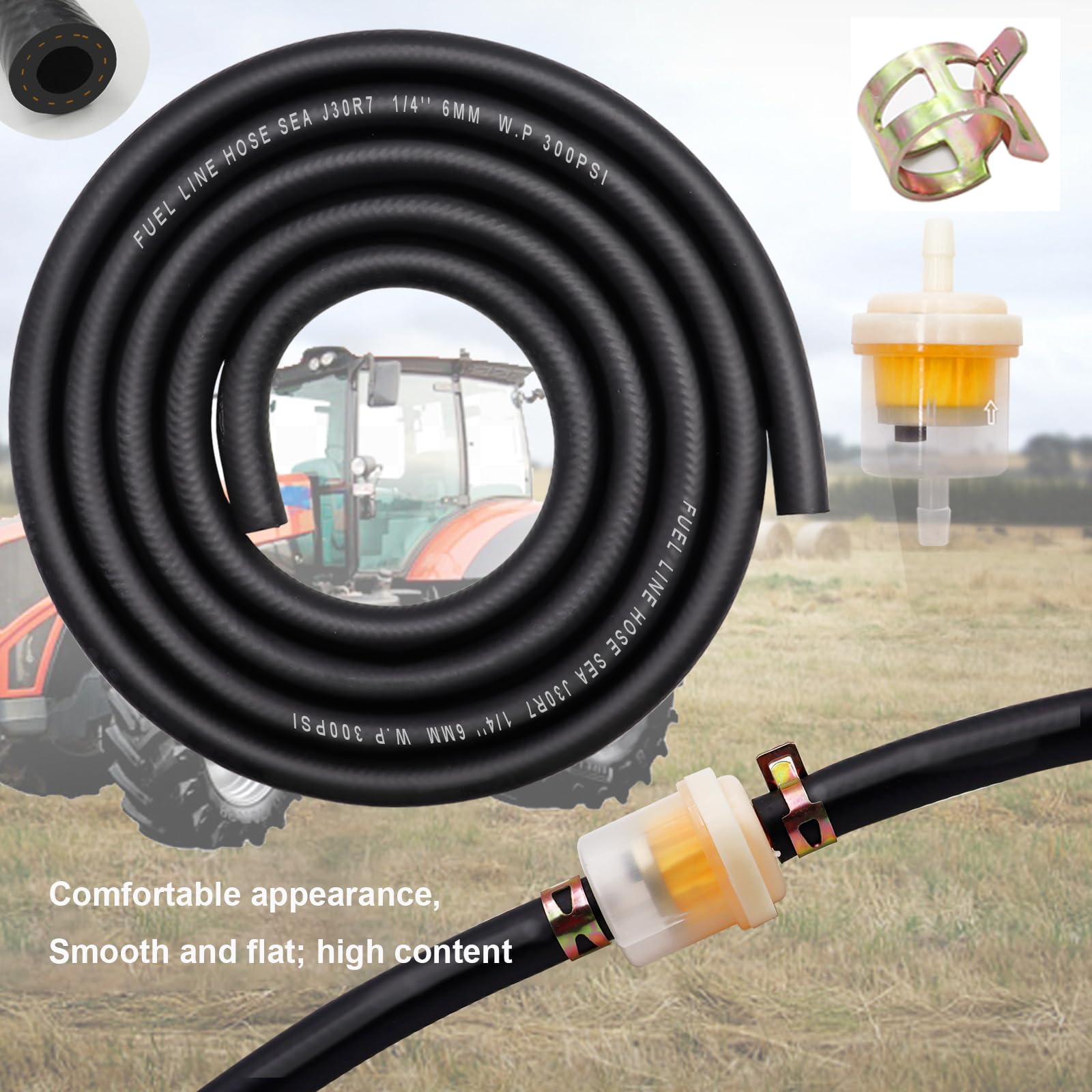 Taiss Id Fuel Line Kit, 1/4'(6Mm), 10-Foot (3M) Fuel Line Hose + 10Pcs 2/5' (11Mm) Id Hose Clamps+ 6Pcs Inline Fuel Filters .Suitable For Small Engines: Tractors, Mowing Machine, Snow Machine, Etc.