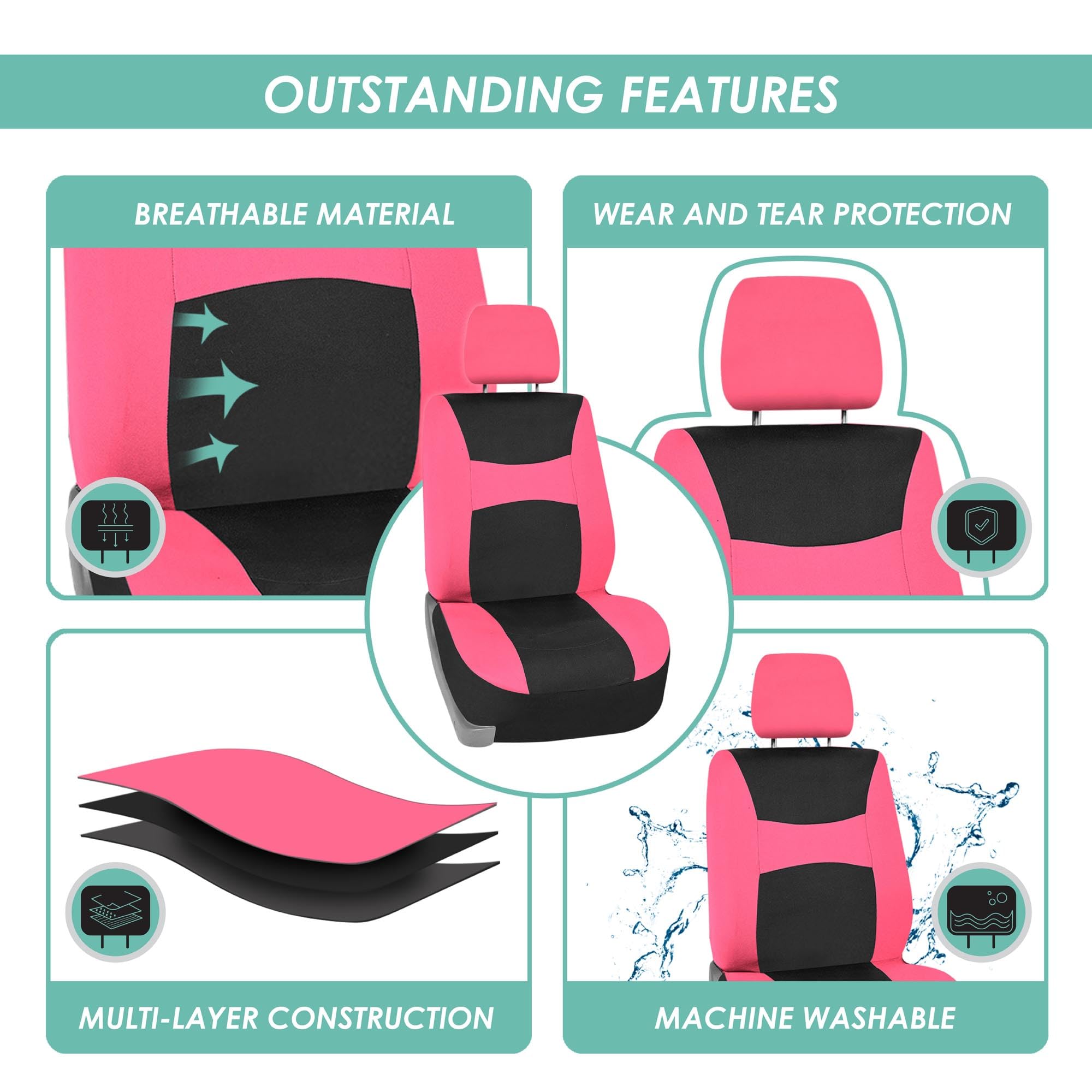 Fh Group Full Set Cloth Car Seat Covers, Universal Fit Combo, Low Back Front Seat Covers, Airbag Compatible, Split Bench Rear Se