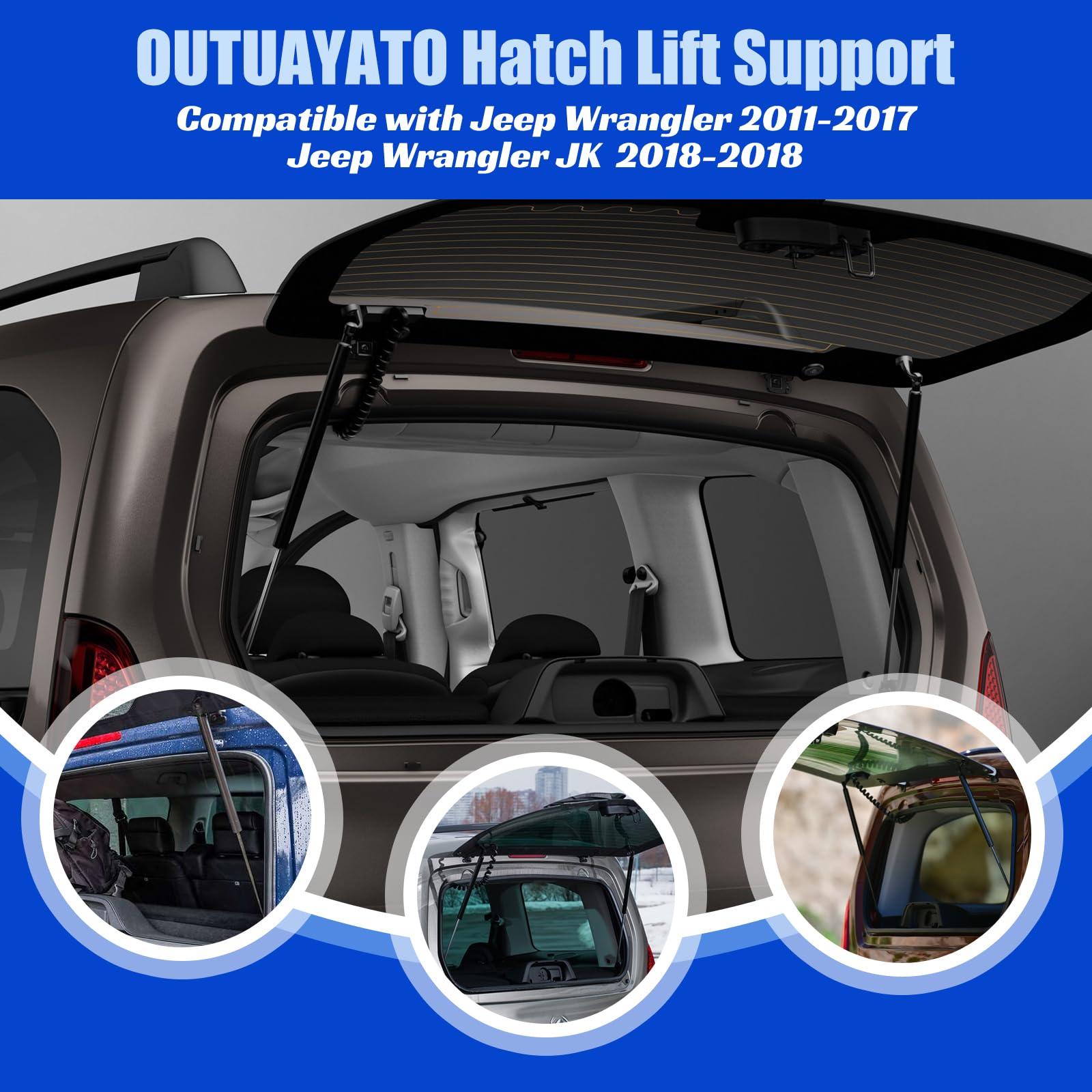 Otuayauto Premium Rear Window Struts Replacement For 2011-2017 Jeep Wrangler 2018 Jk Shocks Lift Supports Oem#6678, 68068261Aa (