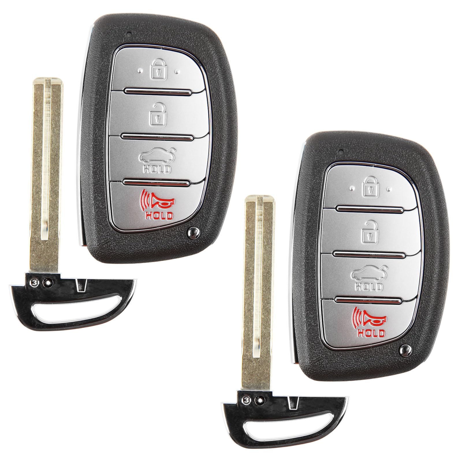 2X KeylessOption Keyless Entry Remote Car Key Fob Control 4-Button Smart Replacement with Uncut Insert for 2016 2017 2018 Hyunda
