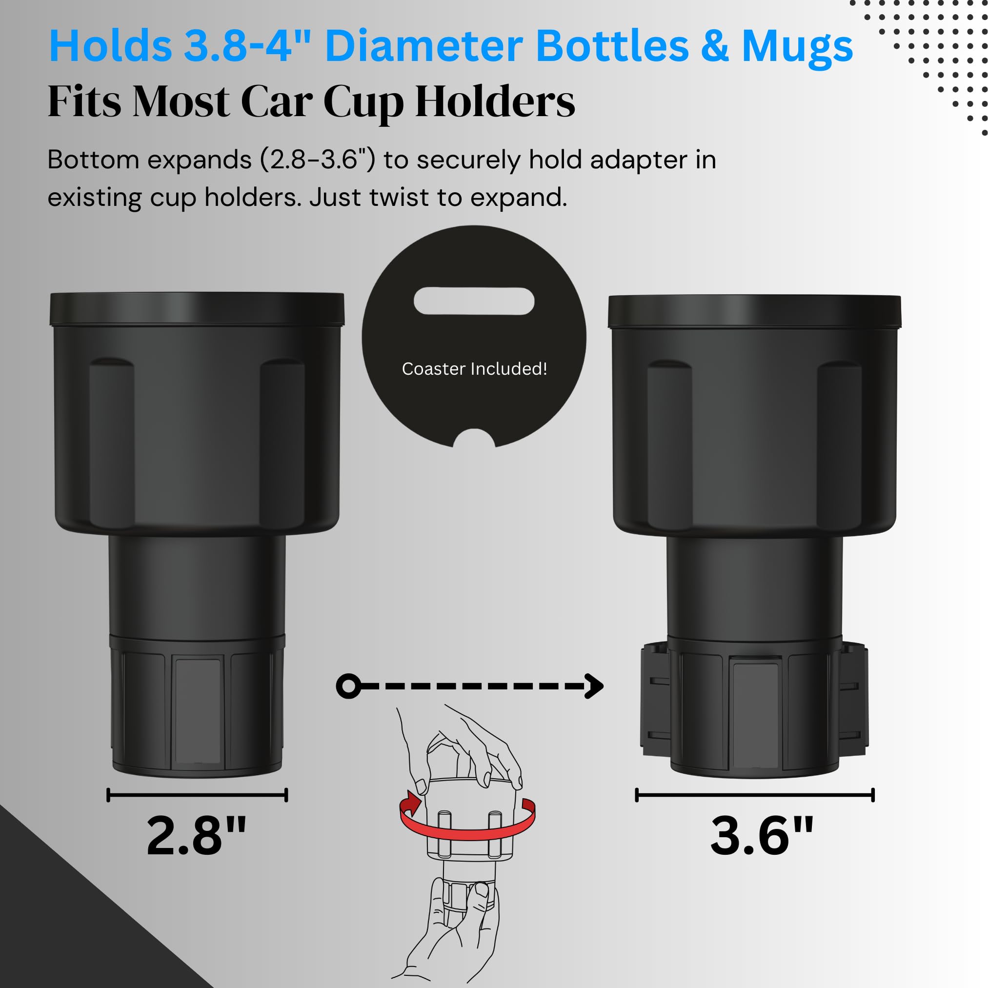 Swigzy Extra Wide Car Cup Holder Expander - Made For Yeti 14Oz & 46Oz Rambler, Hydro Flask 24Oz Mug, Rtic 36Oz Bottles - Adapter