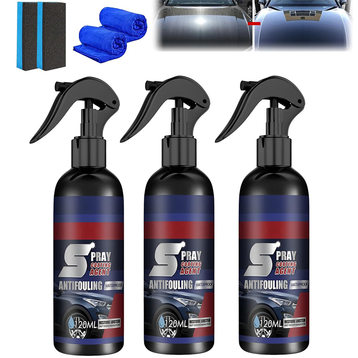 3 in 1 Ceramic Car Coating Spray,Multi-Functional Coating Renewal Agent,High Protection Quick Cars Coatings Spray Fast-Acting,Pl