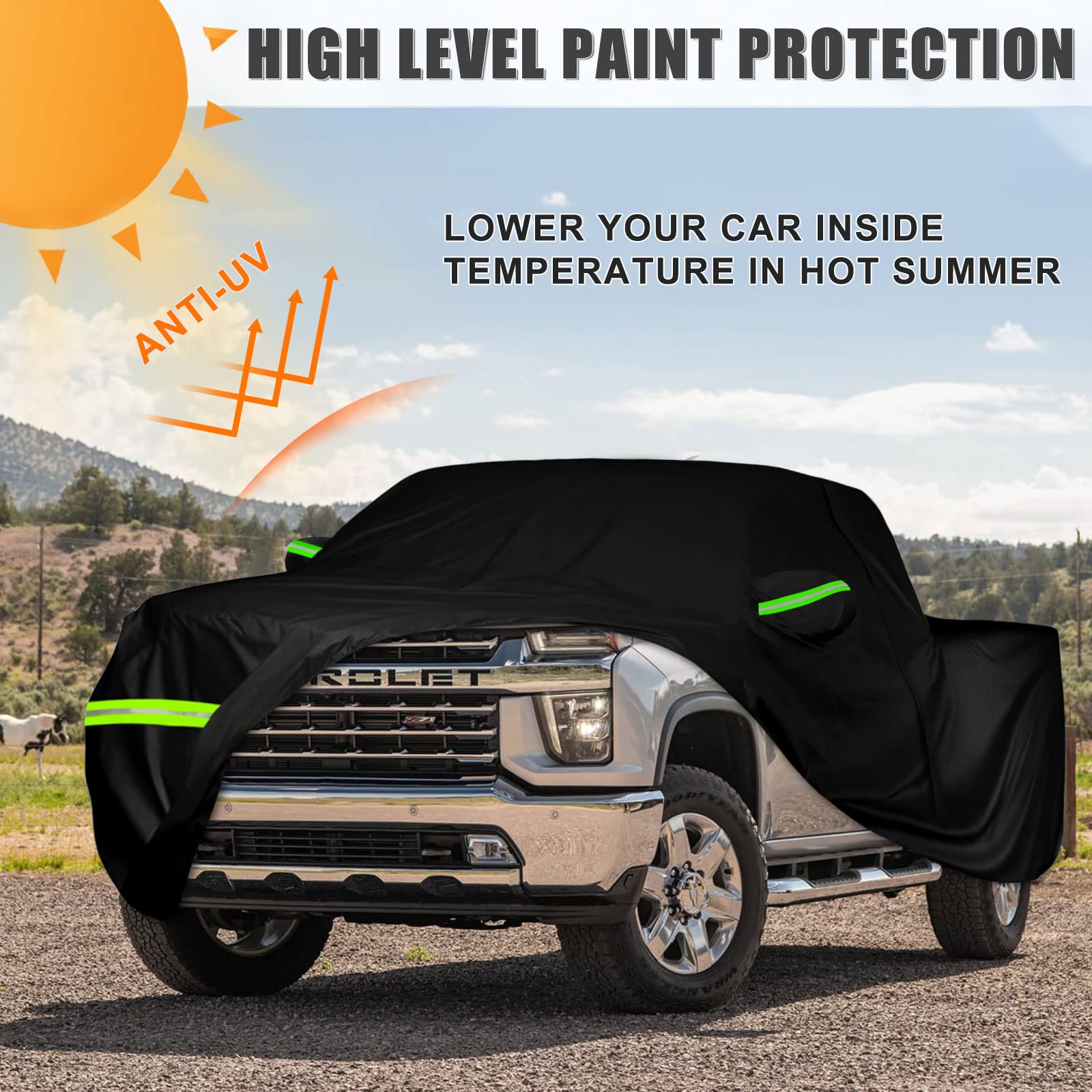 Waterproof Car Cover Compatible with Chevrolet Silverado/GMC Sierra 1500/2500/3500 Crew Cab 6.6ft Bed 2014-2025, 420D All Weathe