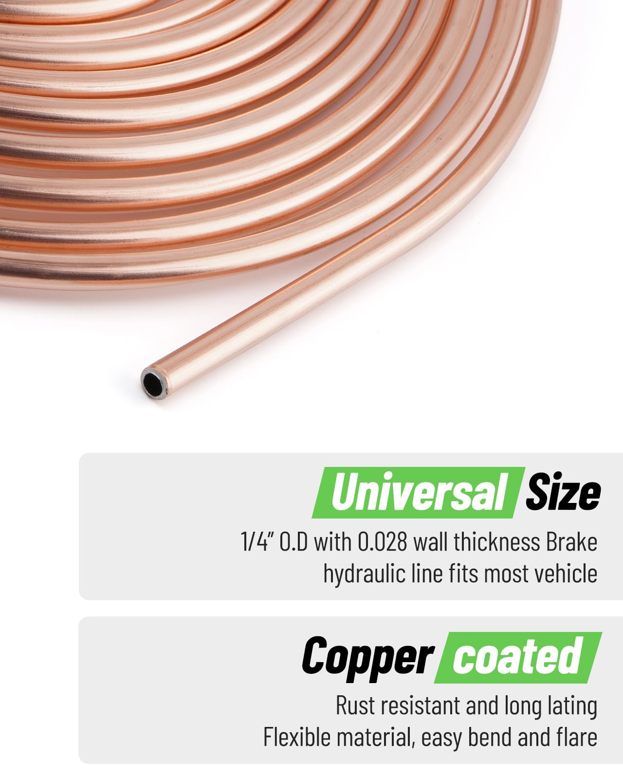 Racewill 25 ft 1/4'' Copper Coated Brake Line Kit (Includes 16 Fittings and 4 Unions Brake Line Fittings) + Brake Line Double &