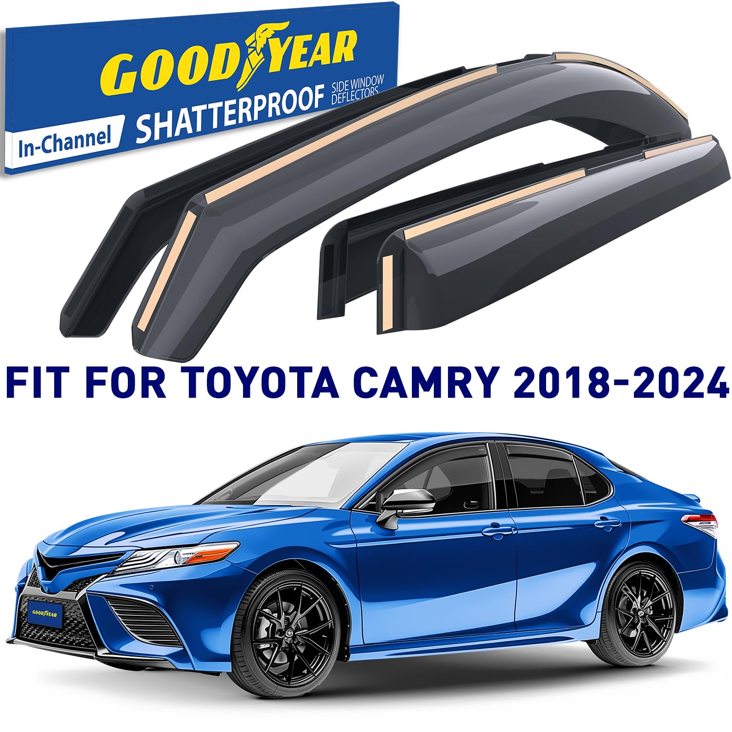 Goodyear Shatterproof in-Channel Window Deflectors for Toyota Camry 2018-2024, Rain Guards, Window Visors for Cars, Vent Deflect