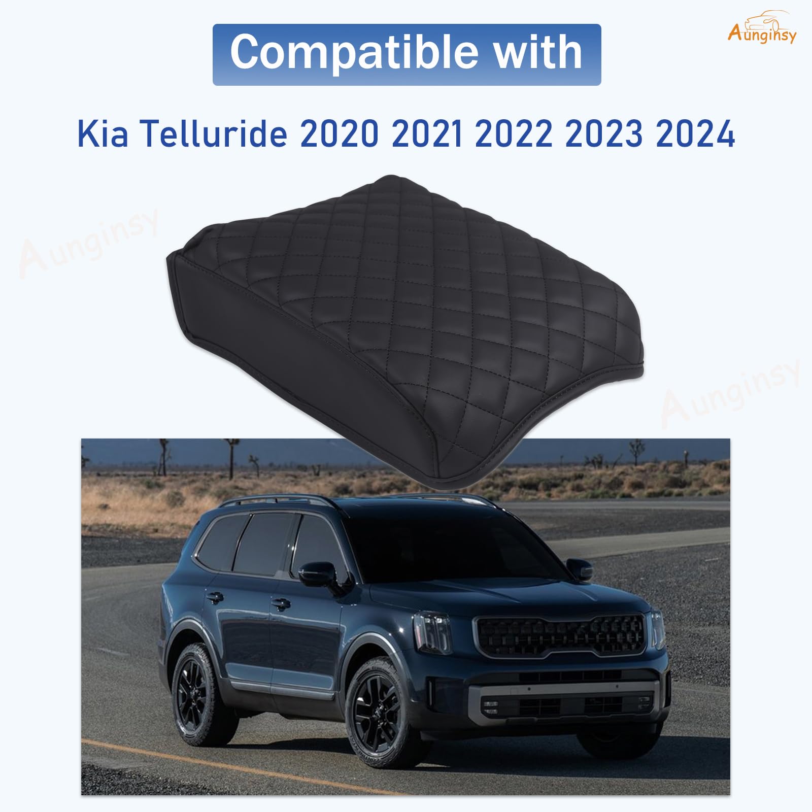 Aunginsy Car Leather Center Console Protector Cover Compatible With Kia Telluride 2020-2024 Center Console Armrest Seat Box Cove