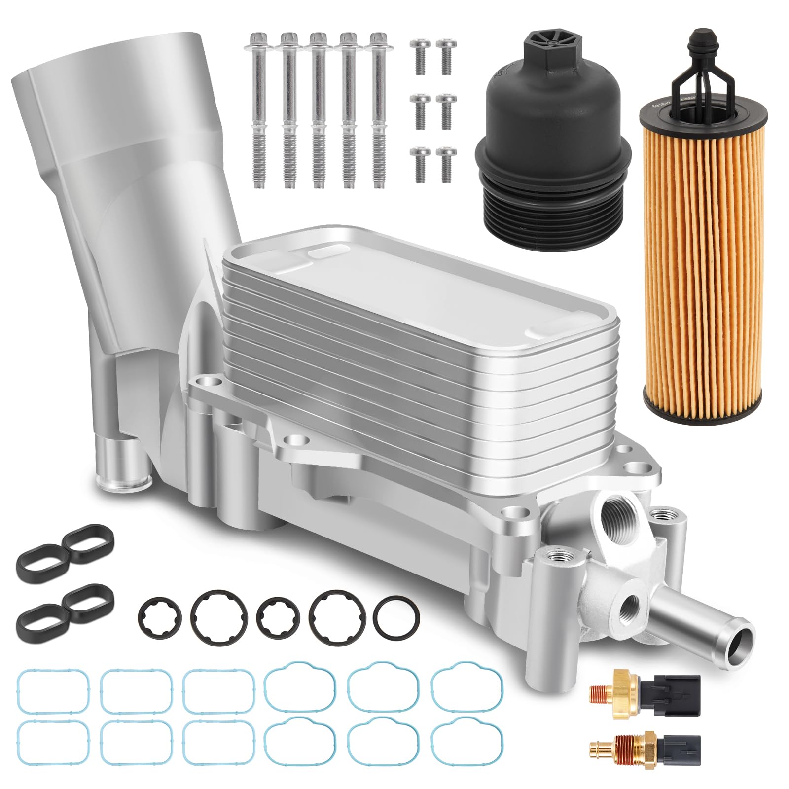 926-959 Upgraded Aluminum Engine Oil Filter Housing with Oil Cooler Sensors and Gaskets Compatible with Dodge Charger Challenger