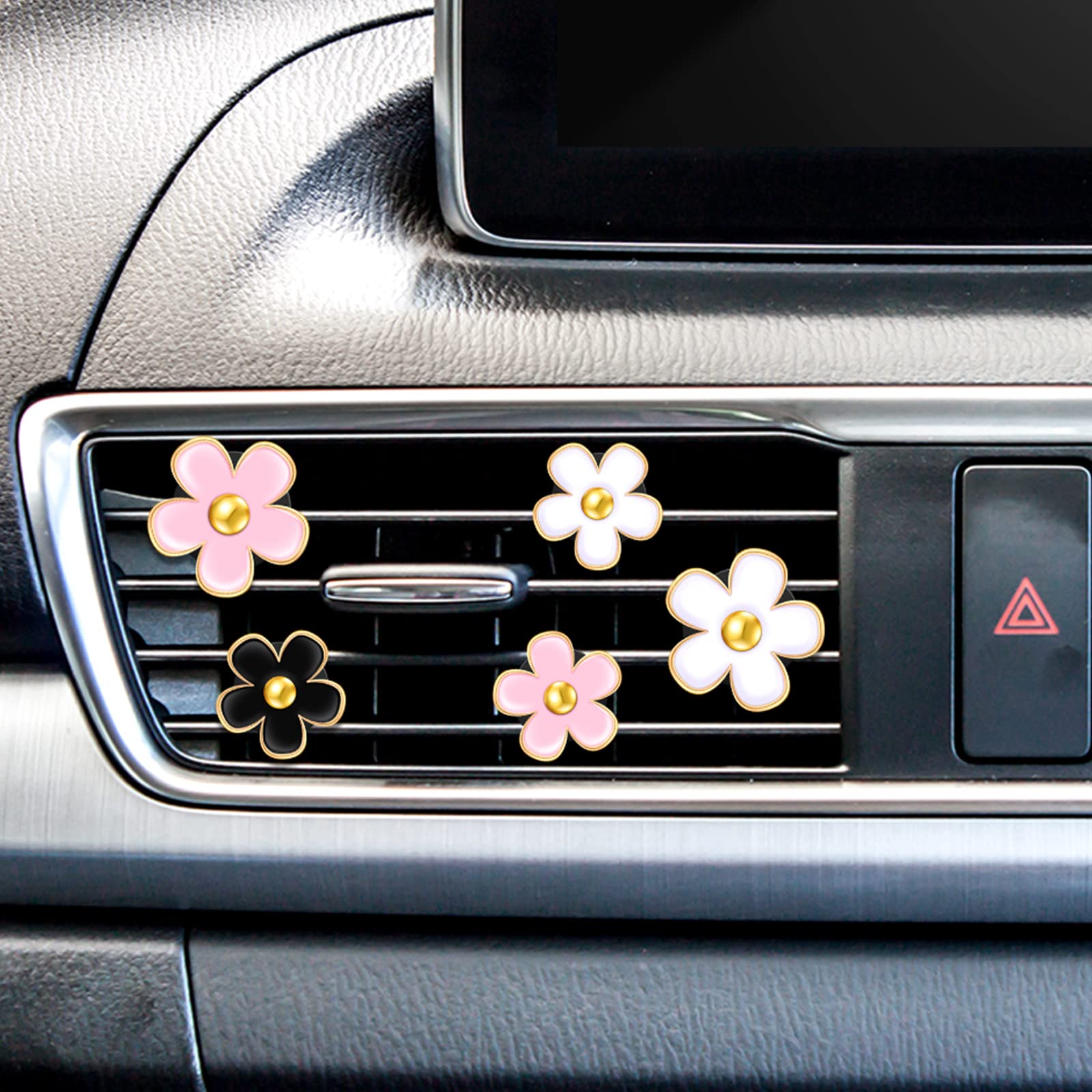 Frienda 6 Pcs Daisy Flower Air Vent Clip Air Freshener Outlet Clip Car Air Conditioning Clip Charm Car Inter Decor(Black, Pink,