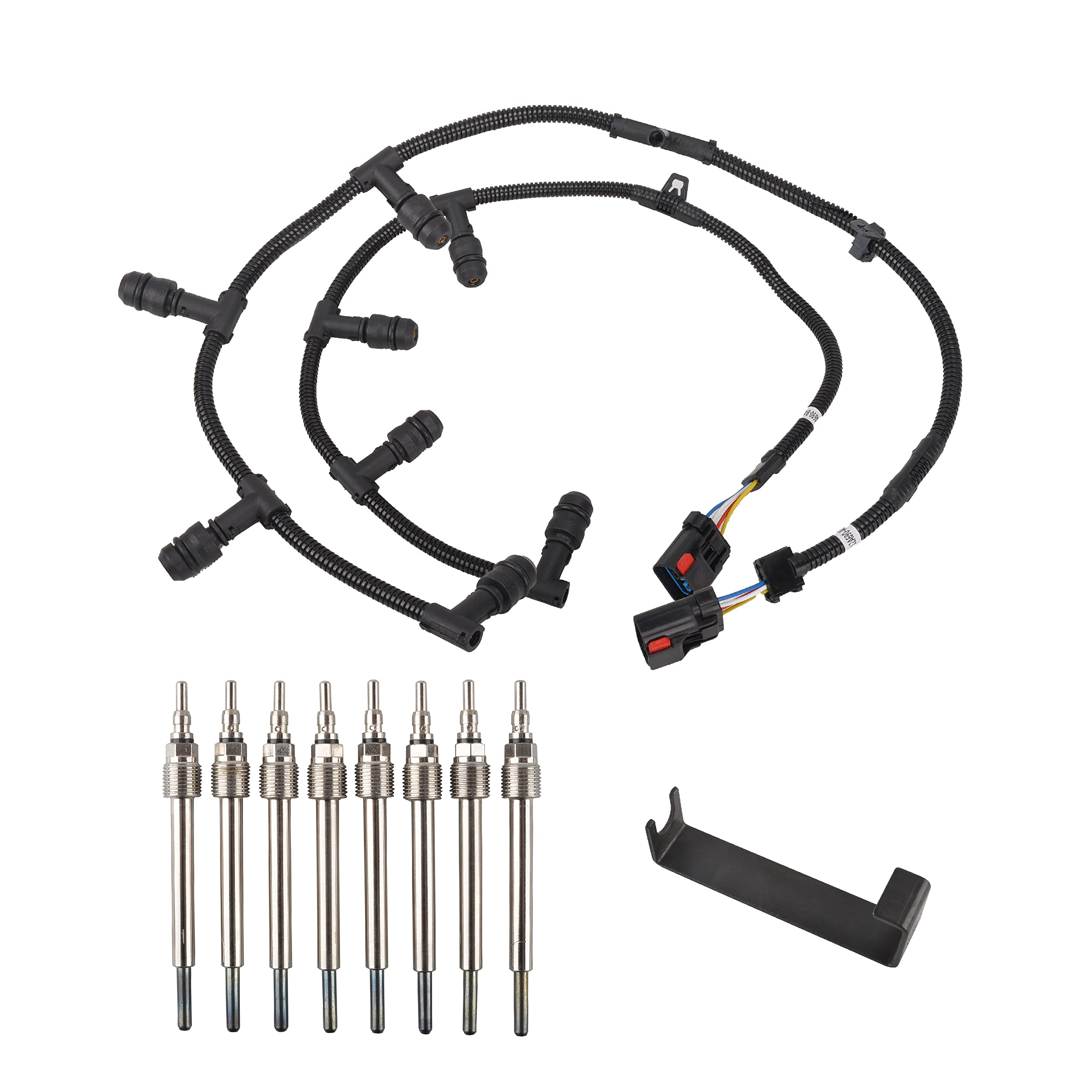 FGJQEFG Glow Plug Connector Wire Harness + Glow Plugs Removal Tool Compatible with 04-10 Ford 6.0L Powerstroke Diesel F250 F350 