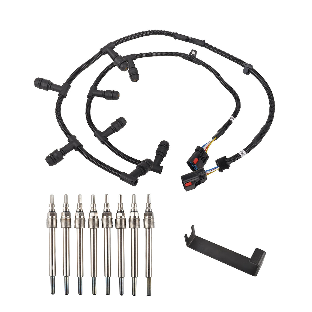 FGJQEFG Glow Plug Connector Wire Harness + Glow Plugs Removal Tool Compatible with 04-10 Ford 6.0L Powerstroke Diesel F250 F350 