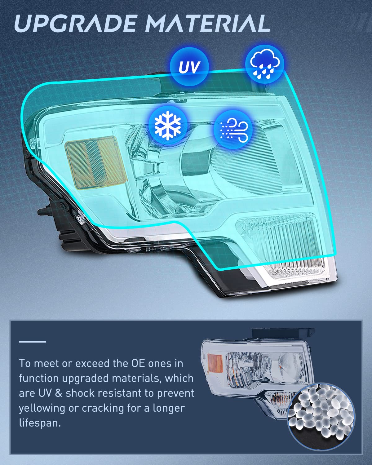 Nilight Headlights Assembly For Ford F150 F-150 2009 2010 2011 2012 2013 2014,Led Drl Headlamp,Chrome Housing