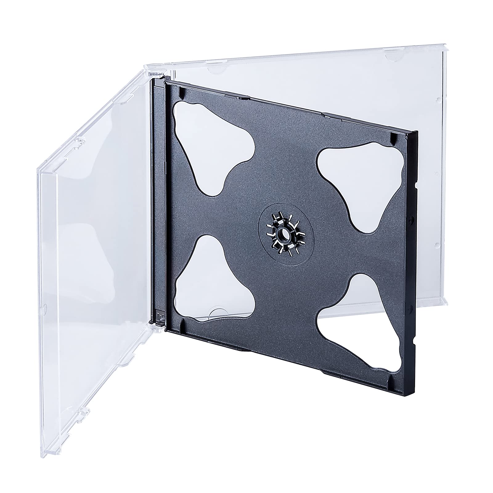 Maxtek 10.4 mm Standard Double (2 Discs Capacity) Clear CD Jewel Case with Black Tray, 25 Pack